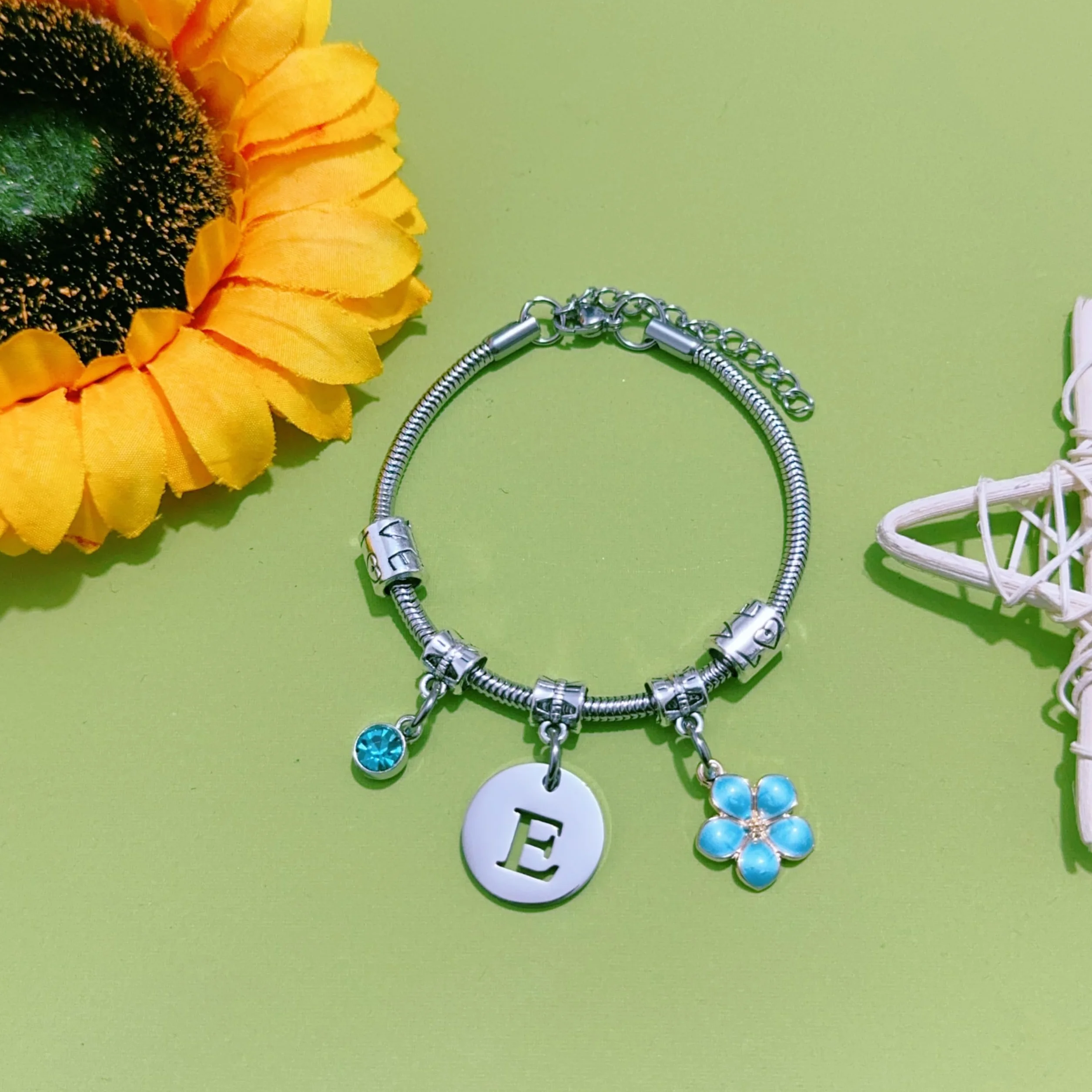 Bracelet Femme Lettre Initiale Prénom Argent Pendentif Charme Bijoux Idée Cadeau Original