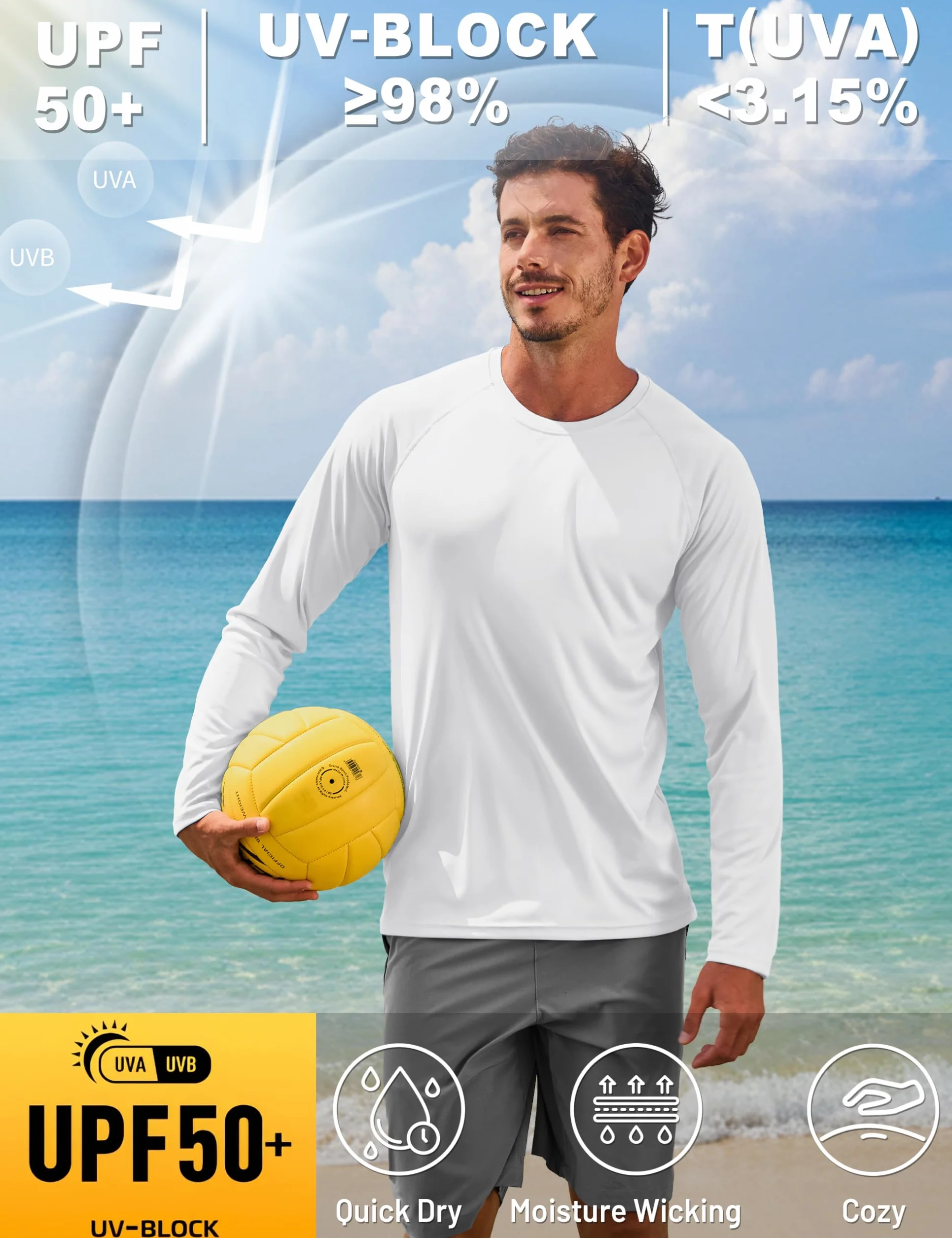 TACVASEN T Shirt Anti UV Homme Manche Longue Haut de Sport Séchage Rapide Col Rond