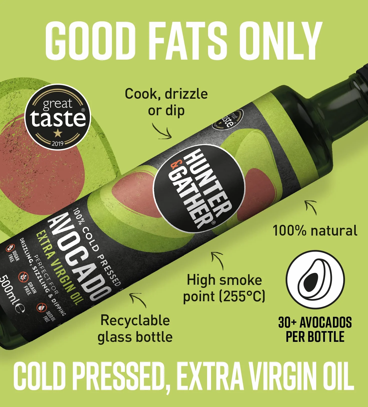 Huile d'avocat extra vierge 500ml | Pressé à froid, non raffiné et mis en bouteille au Royaume-Uni | Huile d'avocat 100% naturelle | Sans sucre, sans gluten et sans produits laitiers