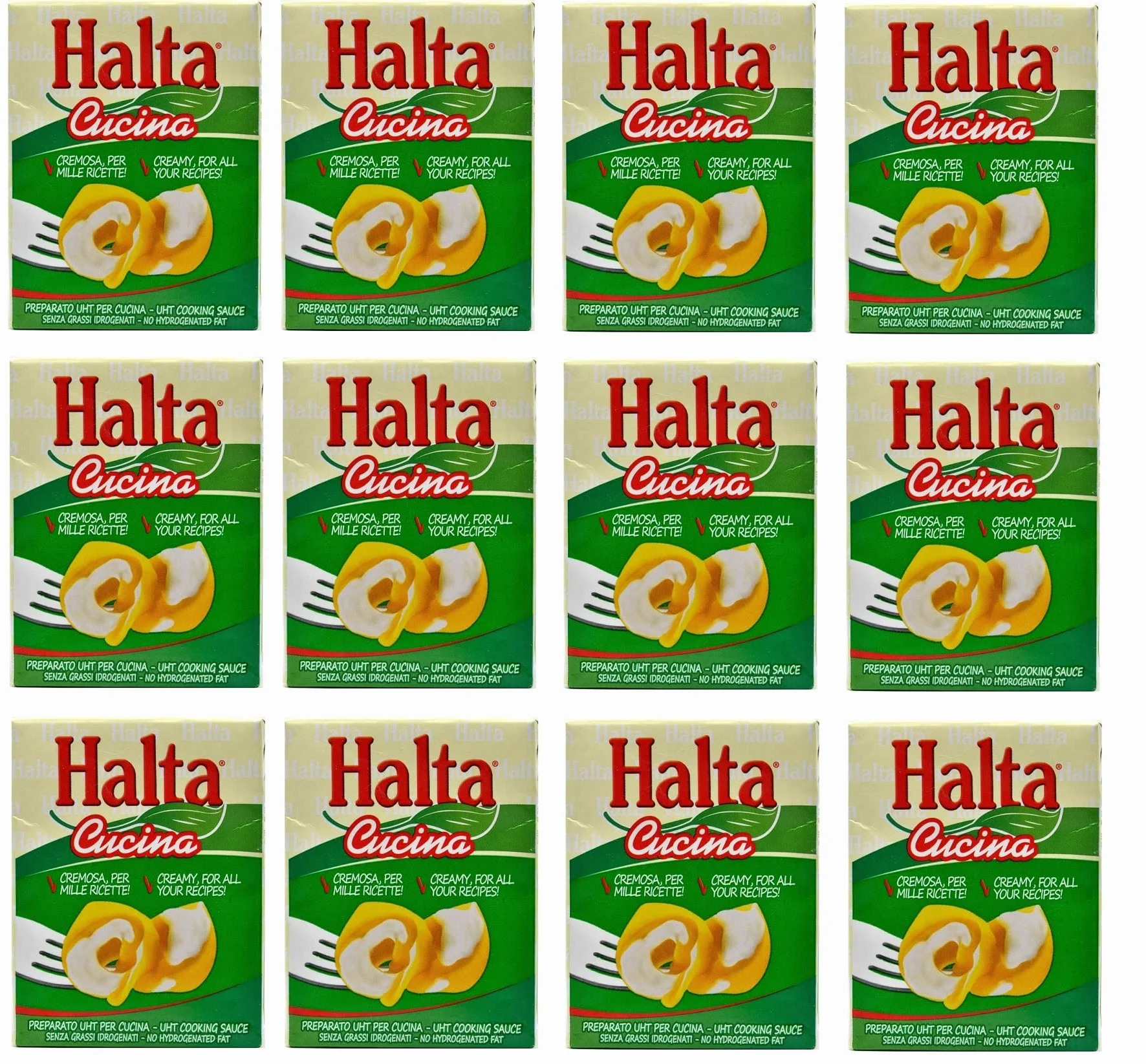 Halta Cucina Preparato Alimentare UHT per Cucina Lot de 12 préparations crémeuses UHT pour la cuisine Idéal pour pâtes, sauces, pizza, crème de cuisson 200 ml