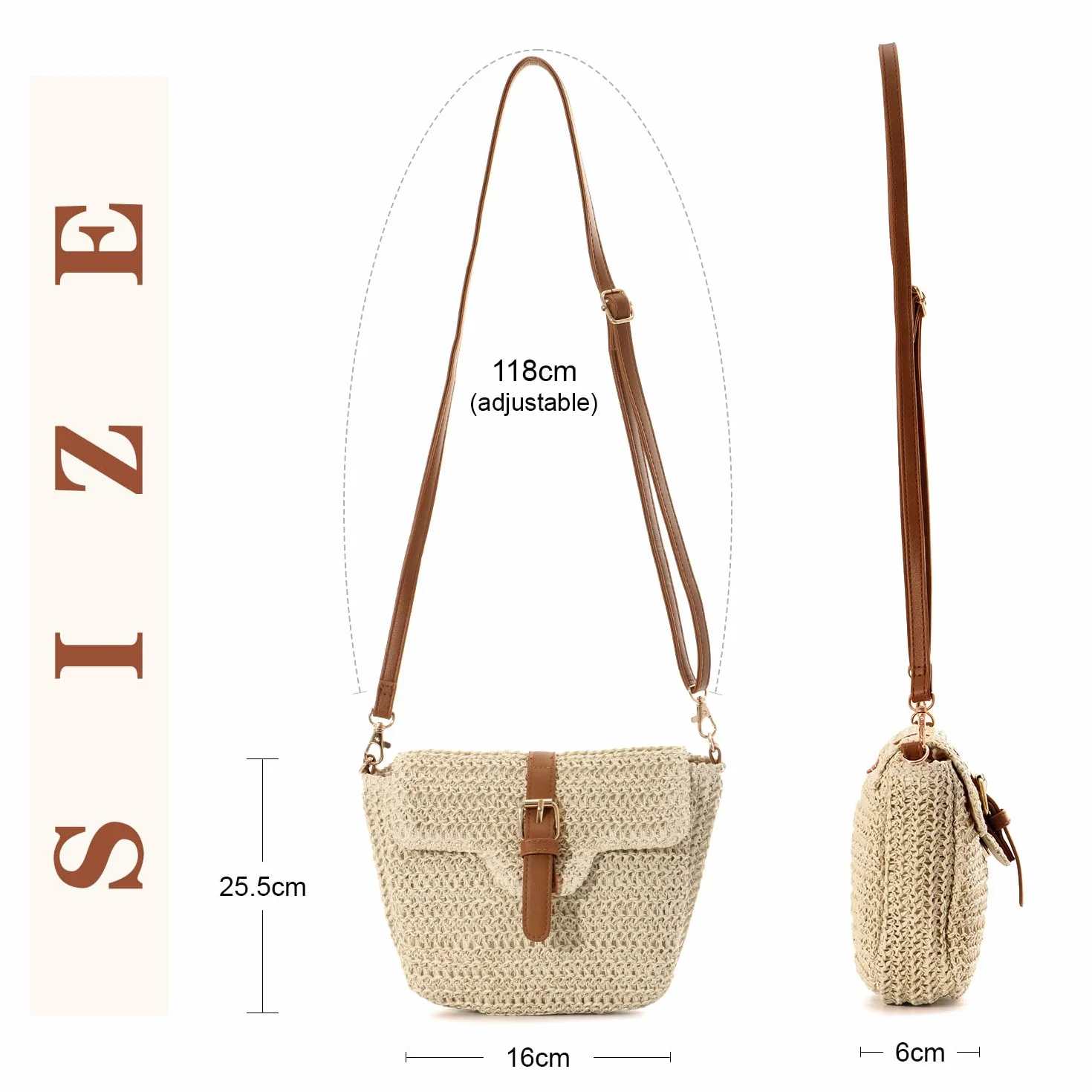Sac à Bandoulière en Paille Beige pour Femmes - Boucle de Plage Tissé