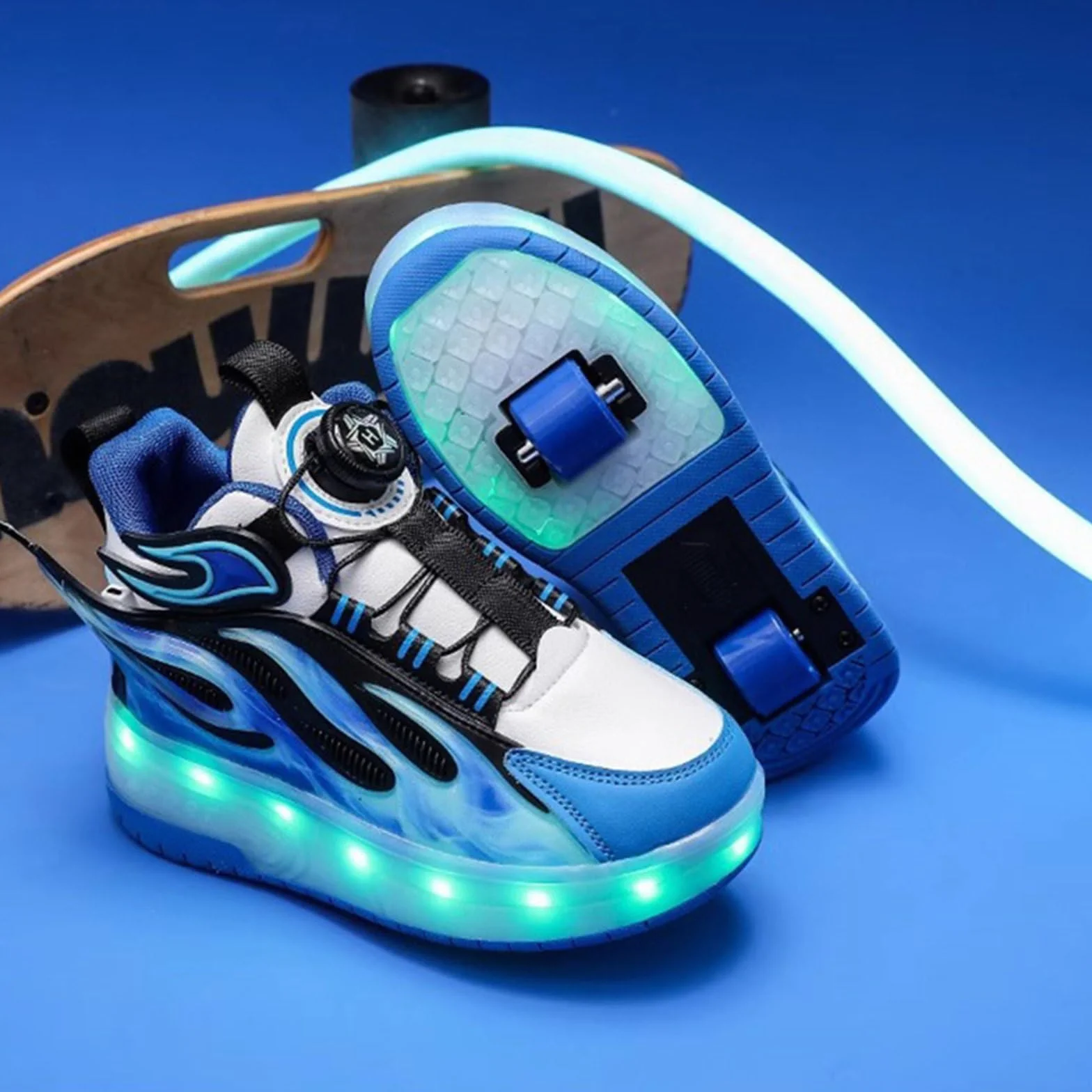 Mateju 2 en 1 Patins à roulettes Enfant Fille Garçon, Chaussures de Skateboard LED avec Roues Retractable Automatiques, 30-41 EU