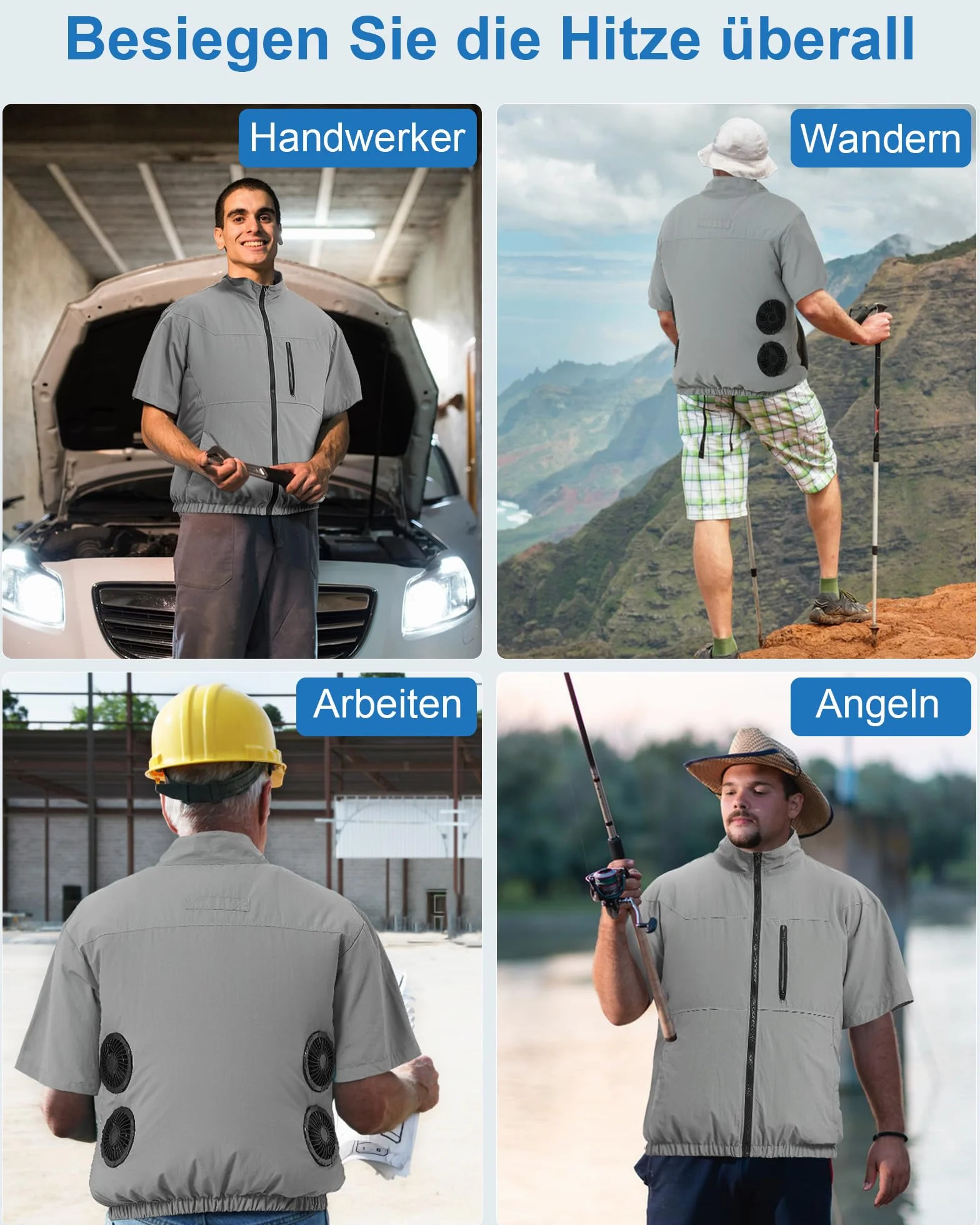 FERNIDA Gilet de refroidissement électrique 10 000 mAh 7,4 V 4 ventilateurs été chaud respirant homme
