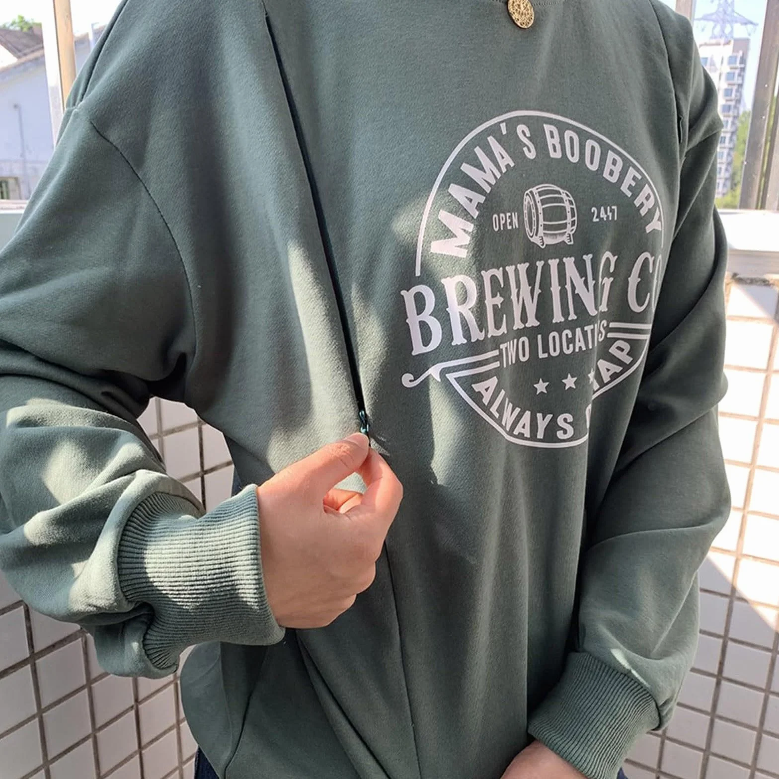 Sweat-Shirt de Maternité Zip sur le Devant Allaitement Manches Longues