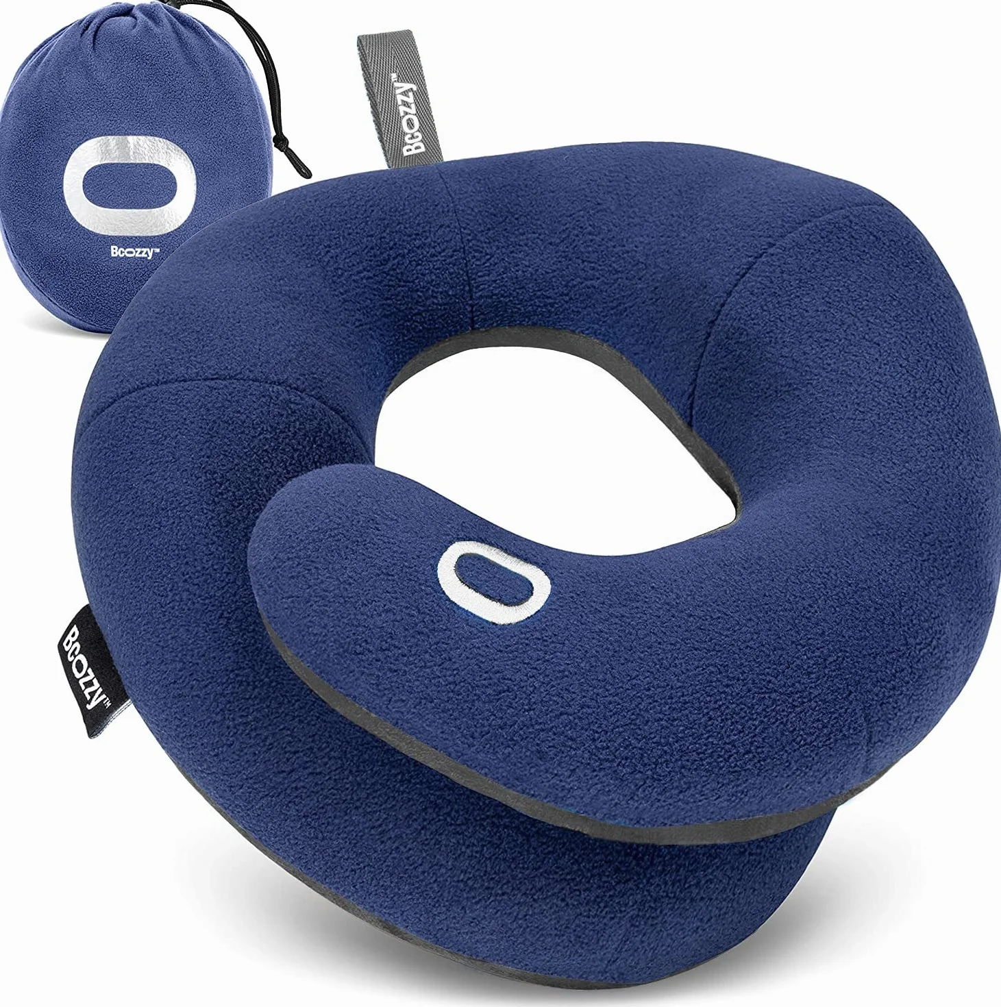 BCOZZY Oreiller Cervical Voyage Double Soutien Tête Cou Menton Lavable Taille Large Bleu Marine