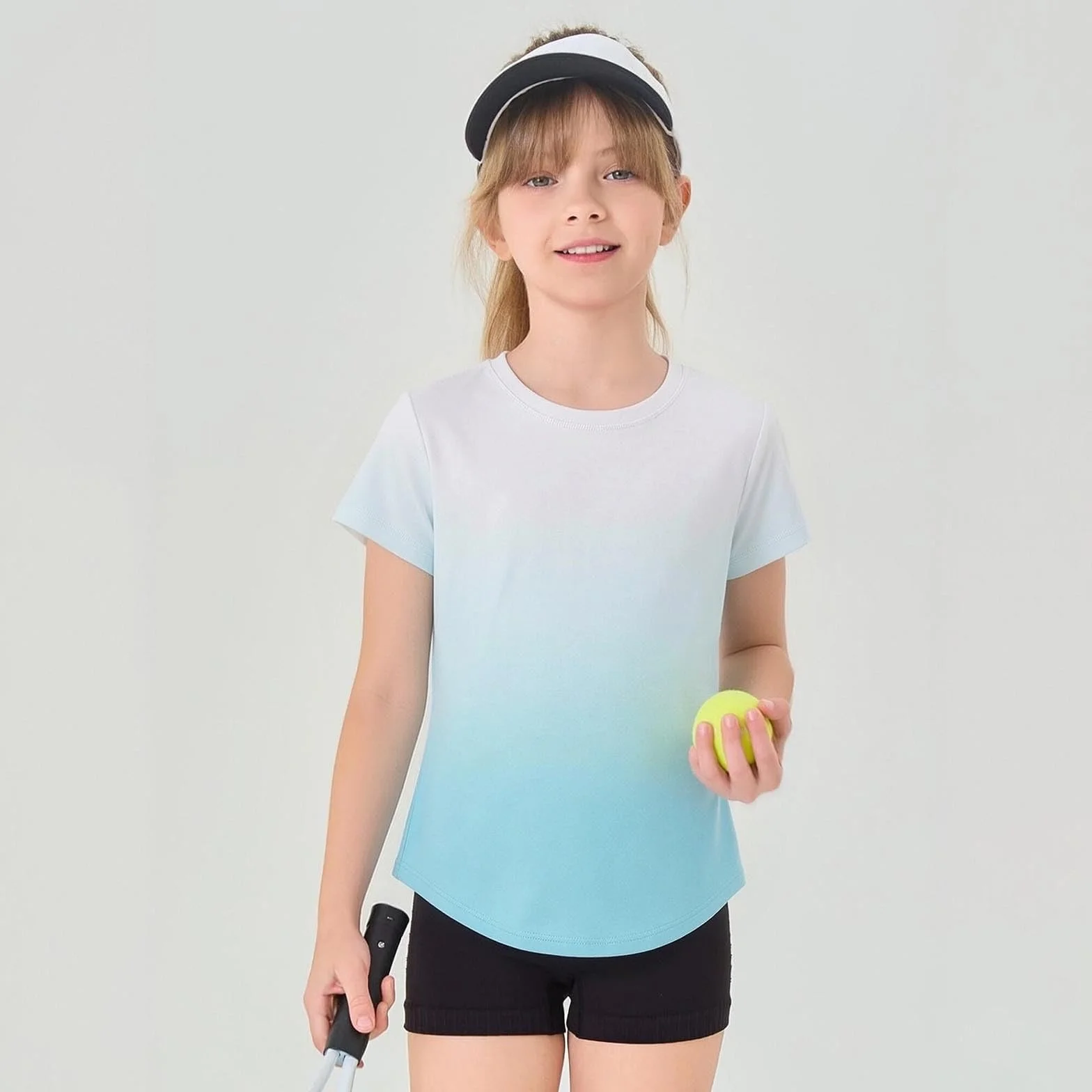 Tee-shirt Sport Filles Ombré Dégradé Col Rond Manches Courtes Séchage Rapide