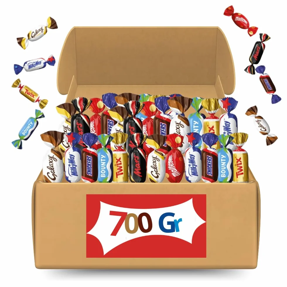 Mini Chocolats Assortis 700g – Snickers, Mars, Twix, Bounty, Galaxy, Milky Way – Idéal pour Entreprises, Réceptions, Halloween, Noël, Anniversaires et Fêtes - Sachet gourmand individuel !