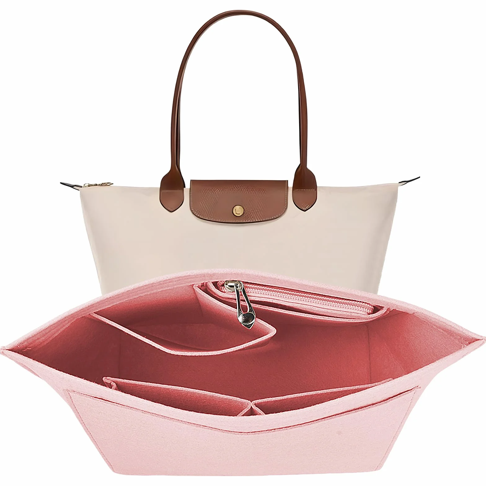 Organiseur de Sac en Feutre avec Poches pour Longchamp Rose L