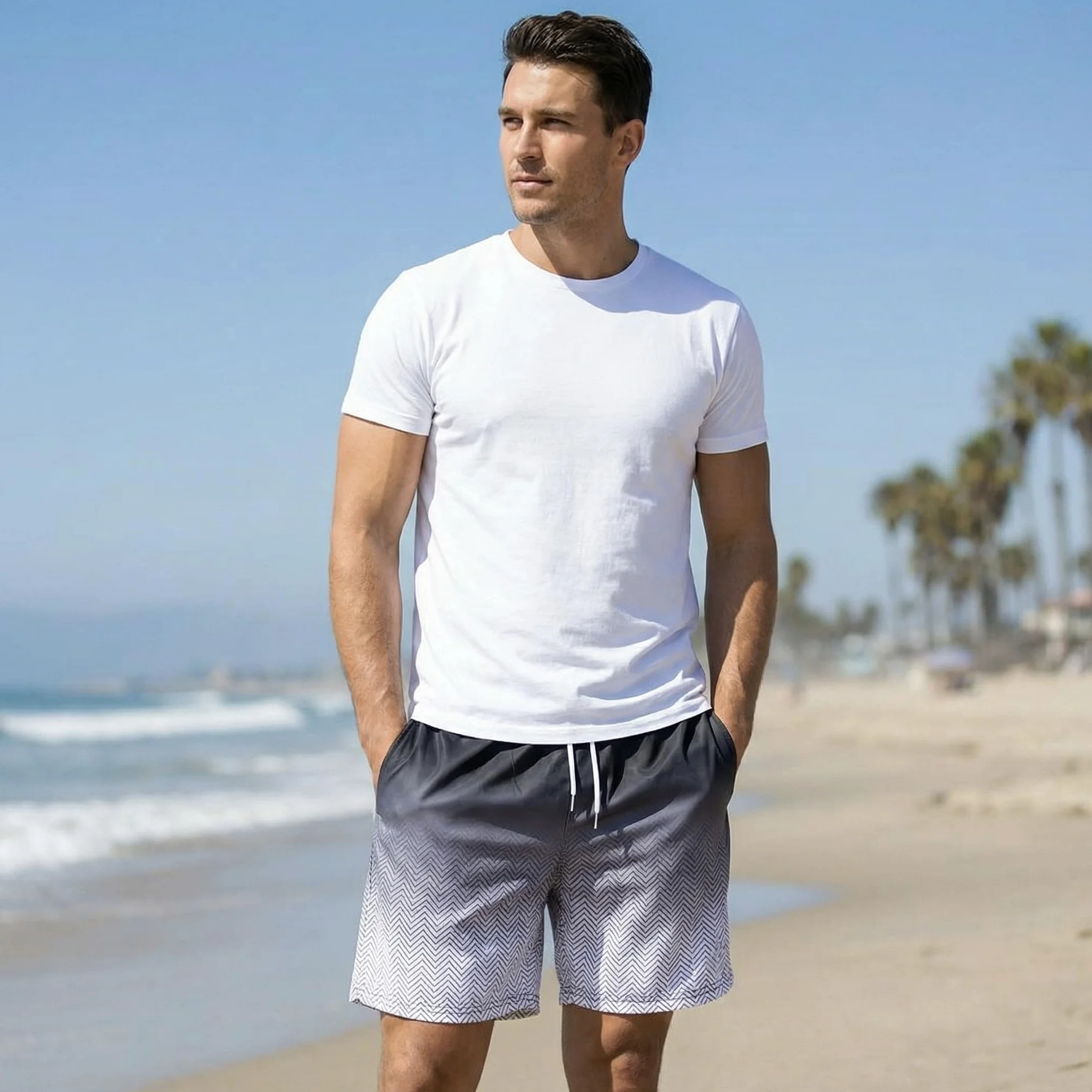 Short de Bain Long Homme 2 en 1 avec Slip intégré Séchage Rapide