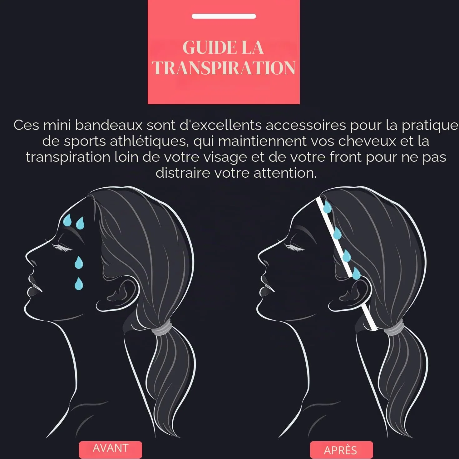 Bandeaux Élastiques de Sport Épaisses Antidérapantes 4 Pièces pour Femmes et Hommes Noir Gris Blanc