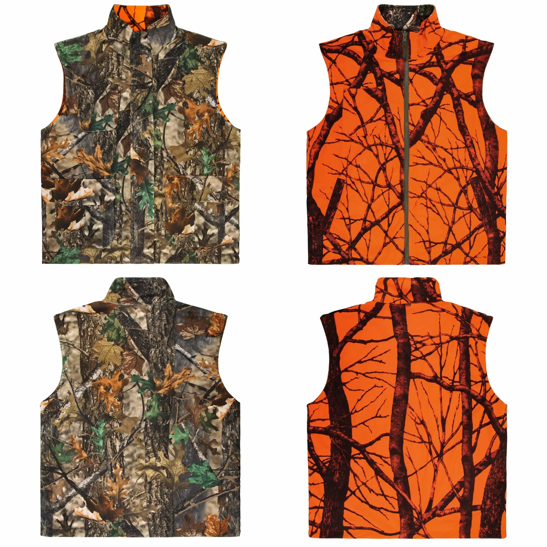 GUGULUZA Gilet de Chasse Orange Camo Réversible Multi-Poches