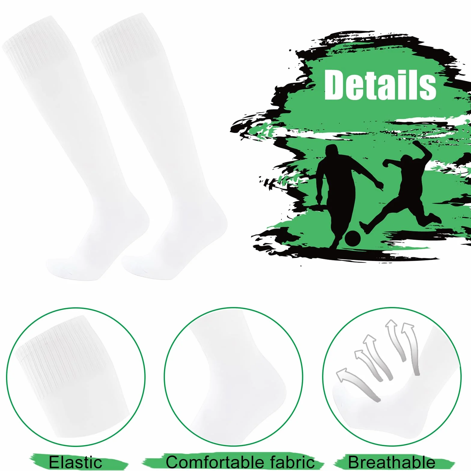Chaussettes Foot Enfant Blanches Garçons Filles 5-12 Ans Sport