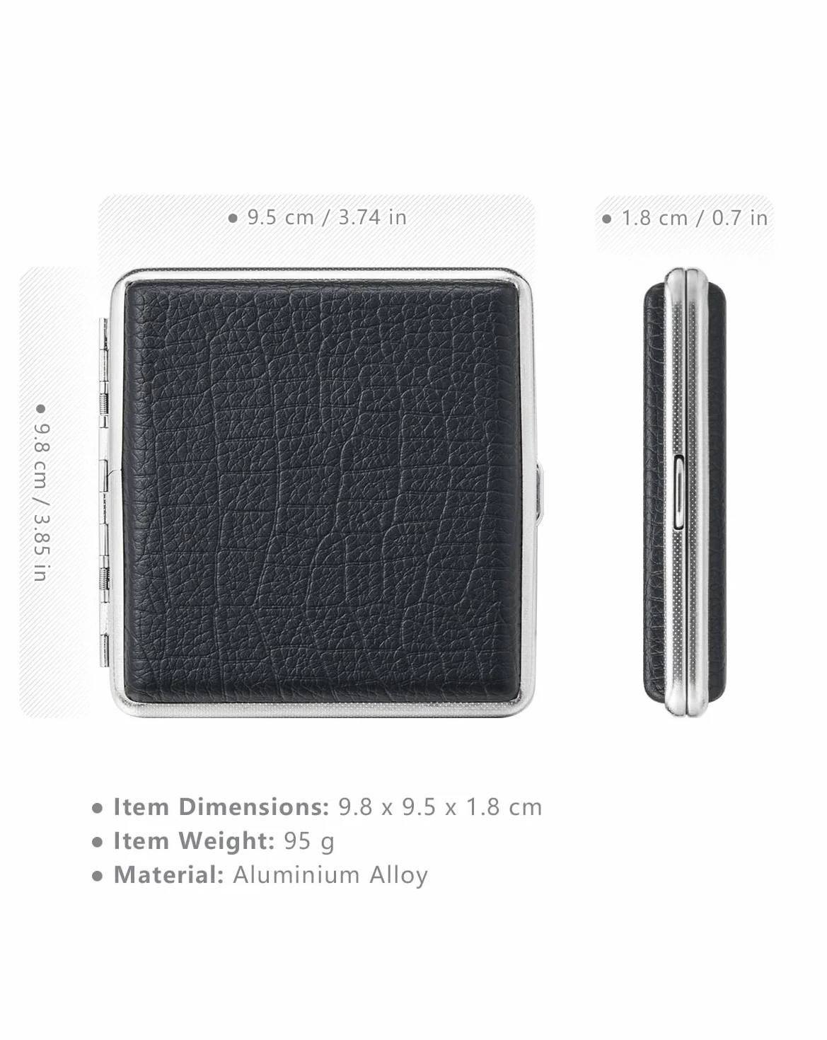 Etui à cigarettes en cuir et métal Noir pour 20 cigarettes Porte-cigarettes