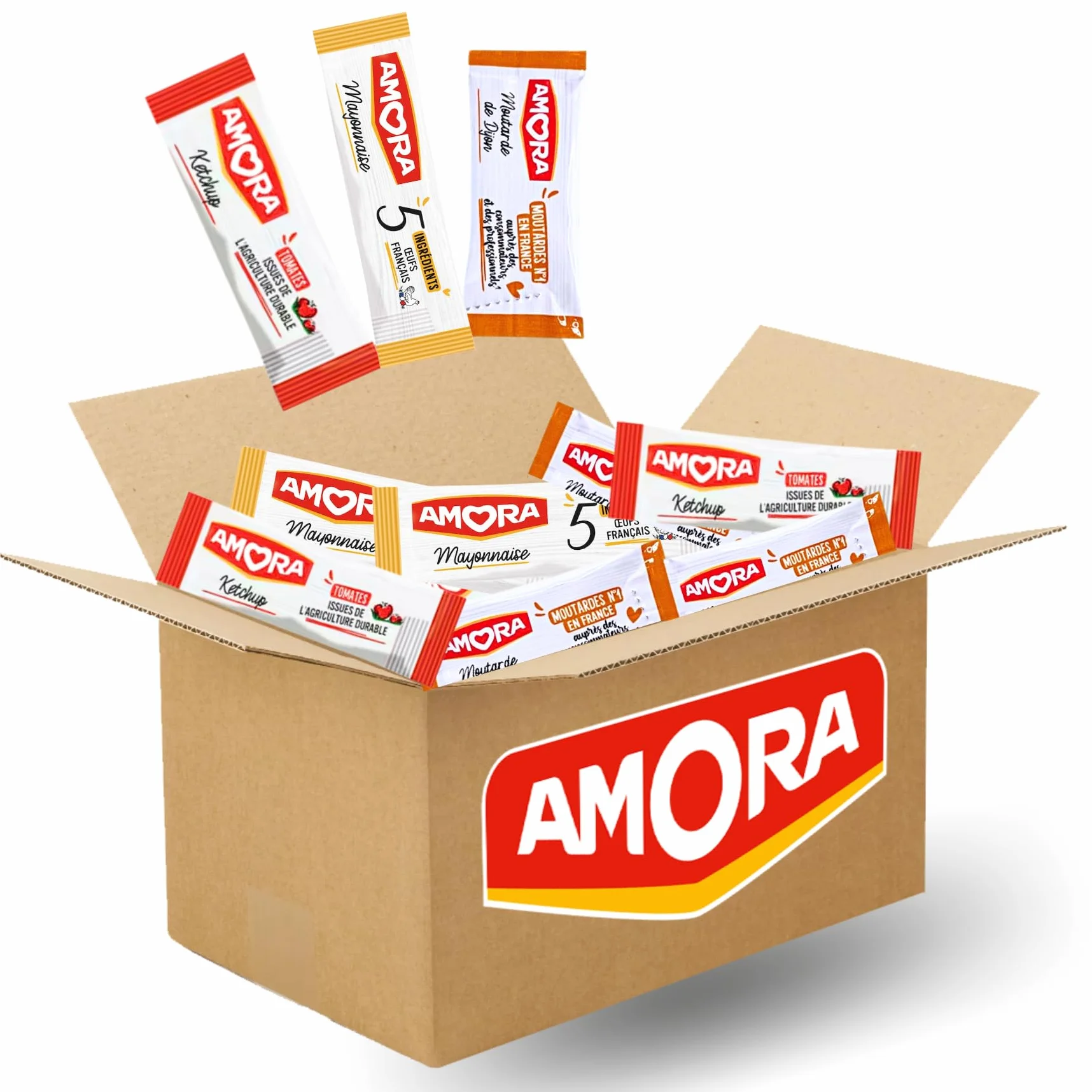 AMORA - 100 sticks individuels de sauce Ketchup, Mayonnaise, Moutarde | Doses individuelles pour barbecue, pique-nique, lunch box, plateau repas - restauration, food truck, vente à emporter