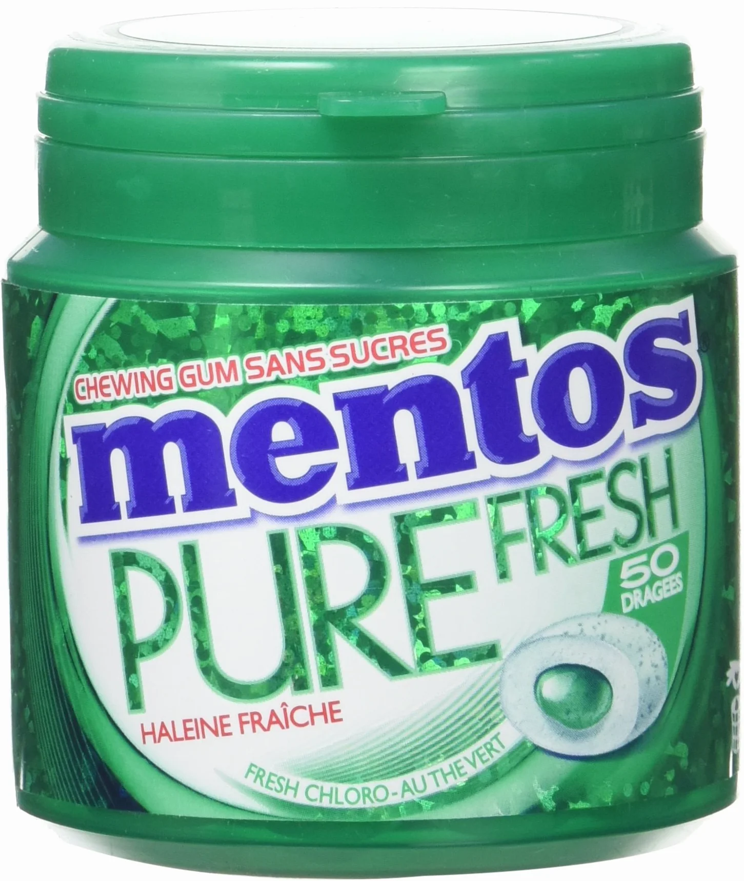 Mentos Pure Fresh Chewing Gum sans Sucres 50 Dragées 100 g - Lot de 6