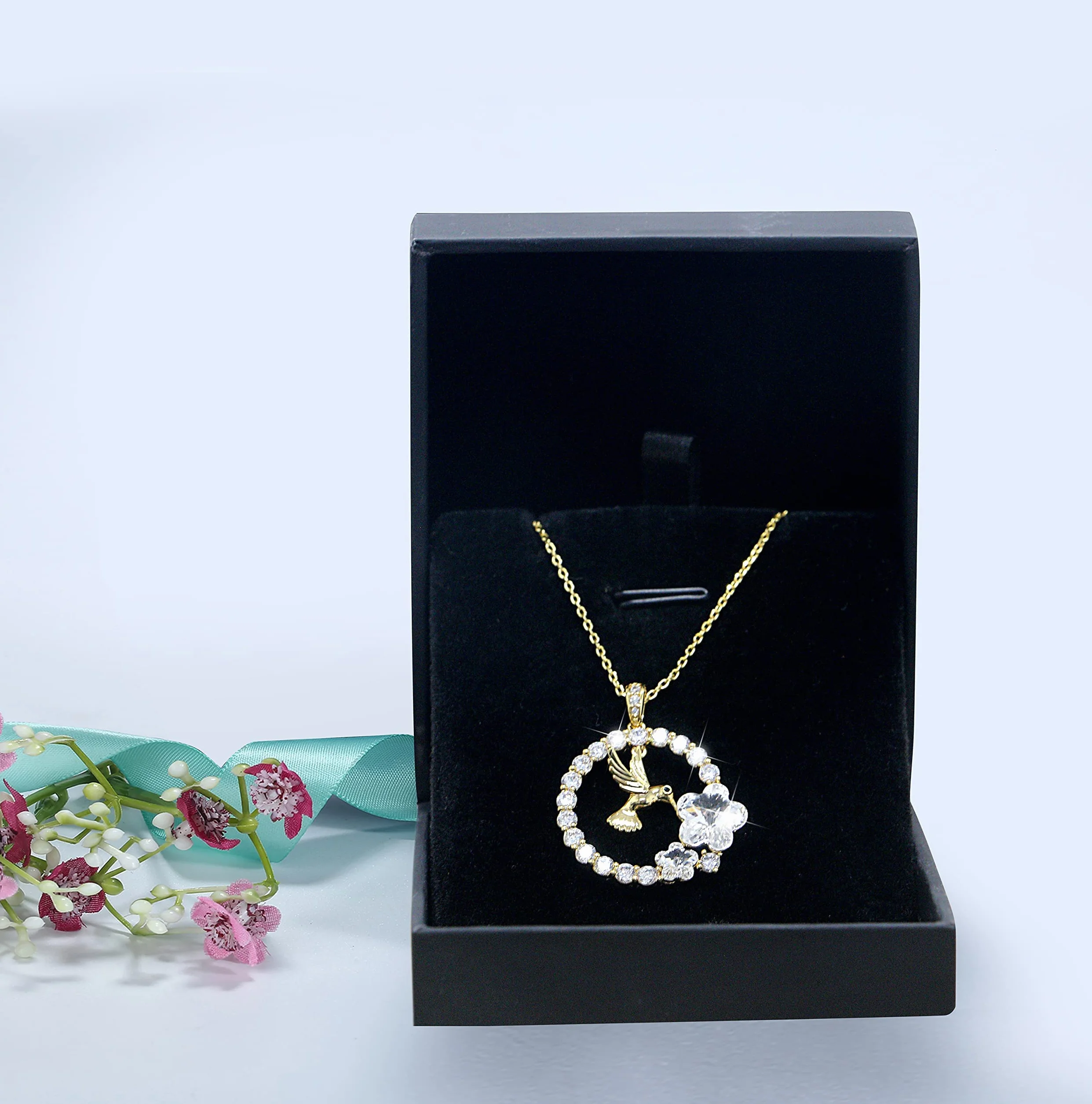 Collier Pendentif Colibri Plaqué Or 18 Carats pour Femmes Argent Cristal Bijoux