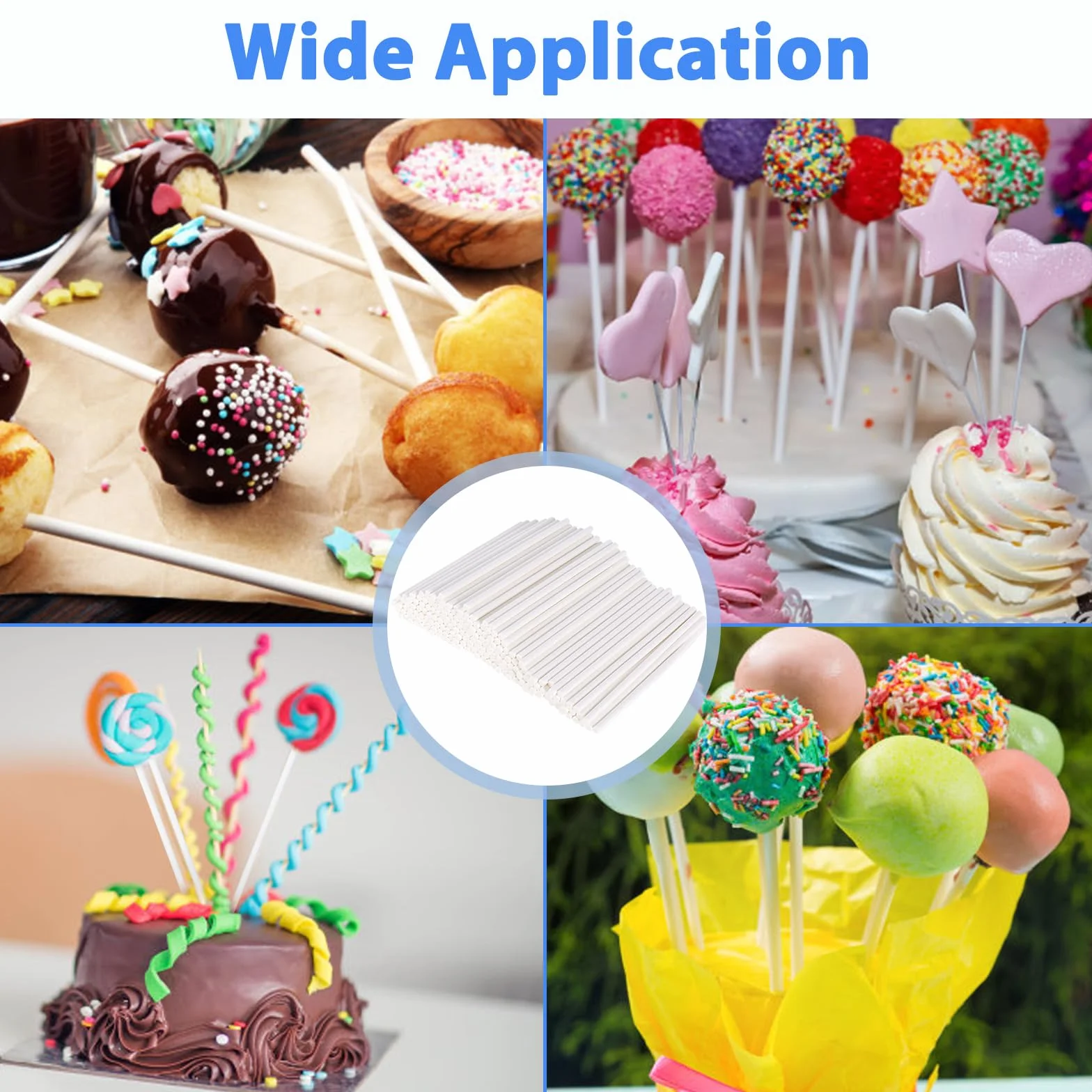 Parastar 200 Pièces Batonnet Pop Cake,Bâtons à Gâteau en Papier,Bâton de Décoration de Gâteau,Mini Bâtons de Sucette Blancs pour Sucettes, Bonbons, Gâteaux, Biscuits et Desserts 10cm×3.5mm