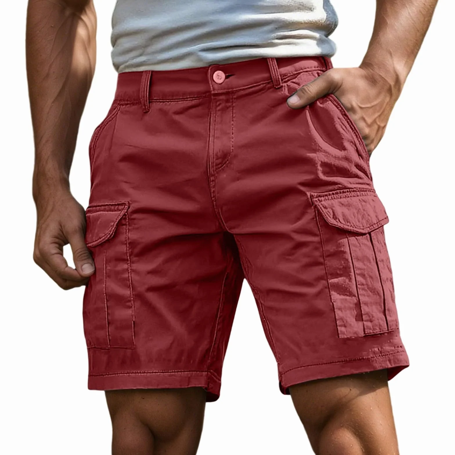 Bermuda Cargo Homme Coupe Ample Poches Latérales Fermeture Bouton Passants Ceinture