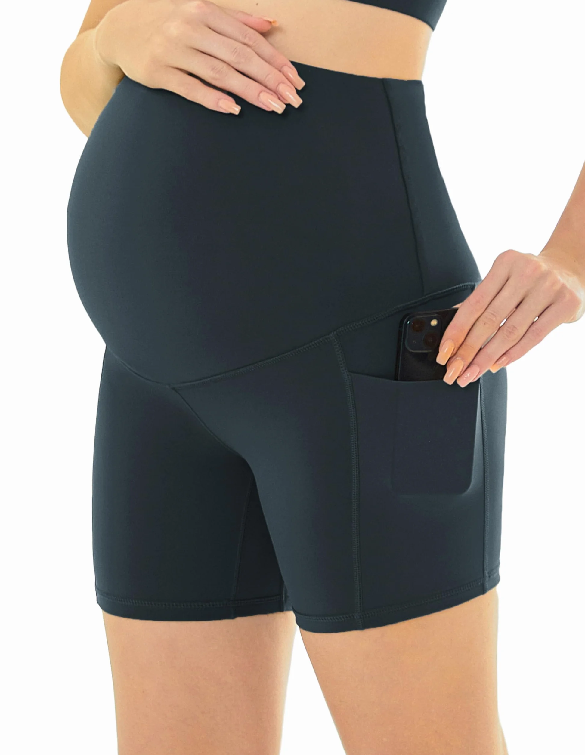 Maacie Short d'entraînement de grossesse extensible sportif 4 poches