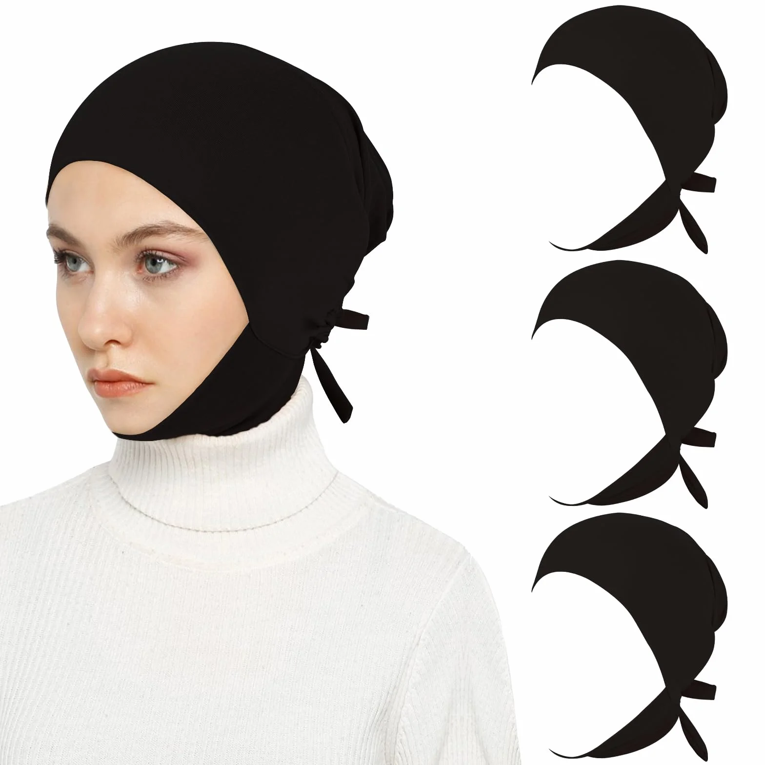 XEPST 3PCS Hijab Undercap pour Femmes, Sous Hijab Cap Tissu de Soie de Lait Underscarf Cravate de Couleur Unie Au Dos Turbans à Couverture Complète pour Femmes