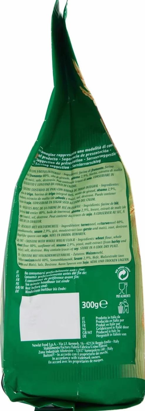 Lot de 6 croûtons Buitoni Crostino con farina Integrale avec farine de blé entier 300 g riche en fibres
