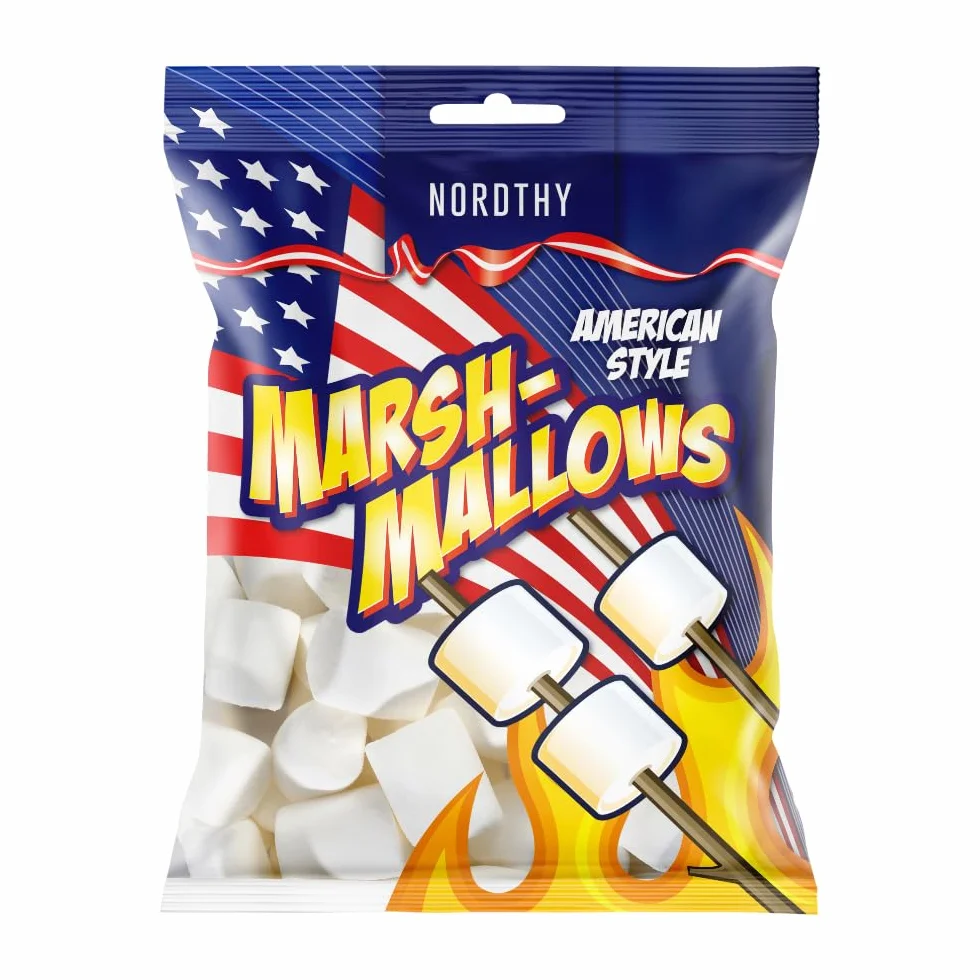 Nordthy Marshmallows American Style 300g – Guimauves Moelleuses à la Vanille – Chamallows pour S’mores, Chocolat Chaud, Desserts, Gâteaux et Buffets Sucrés