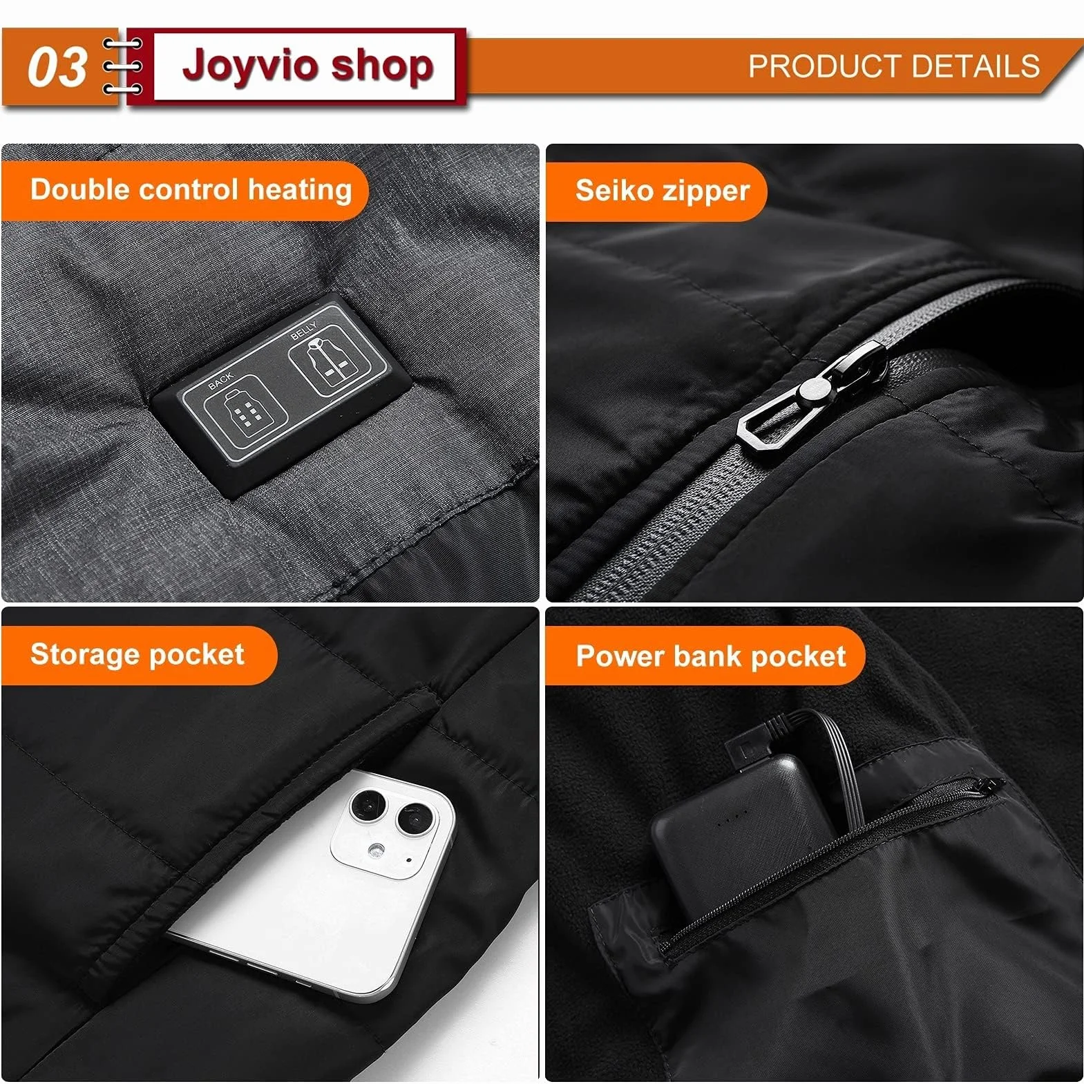 Veste chauffante électrique USB 9 zones chauffage hommes femmes manteau travail plein air