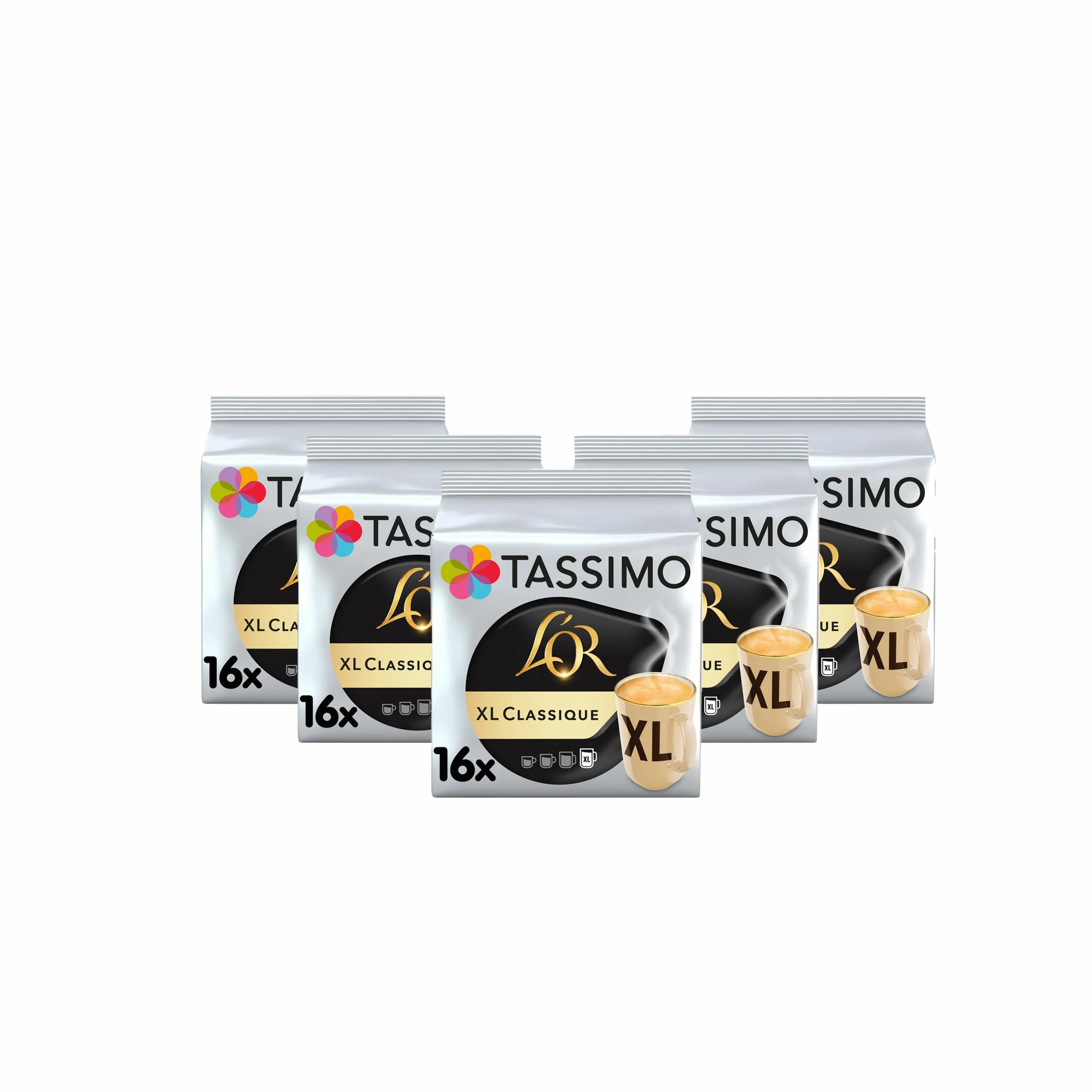 Tassimo, 80 Dosettes Café Extra-long Classique L'OR, Compatibles avec les machines TASSIMO, 80 Cafés XL, Riche et Expressif, 5 packs de 16 dosettes | Compatibles avec les machines TASSIMO, 80 Cafés XL, 5 packs de 16 dosettes