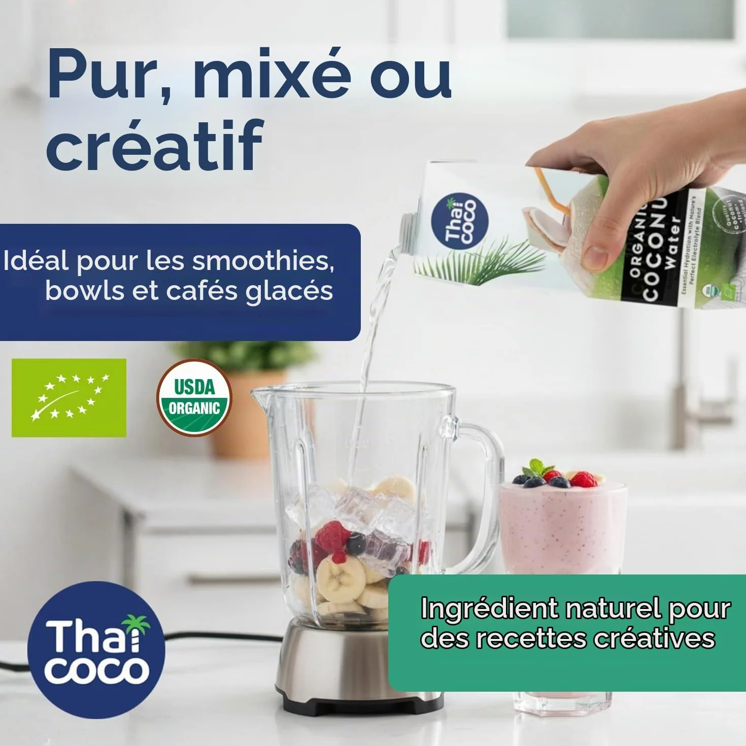 Thai Coco 100% eau de coco bio – Rafraîchissement naturel de Thaïlande – Certifiée biologique, sans sucre, sans ajout de conservateurs, 6 x 1 L Tetra Pak – Goût frais de noix de coco biologiques