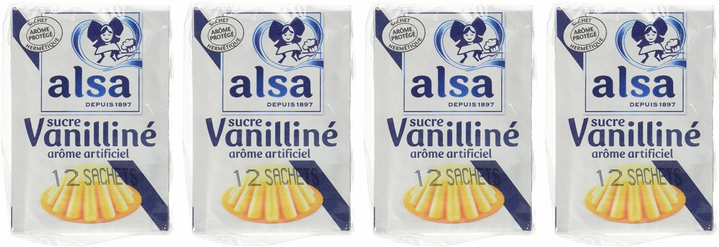 Alsa Sucre Vanilliné Arôme Artificiel Vanille 12 Sachets 90g - Lot de 4