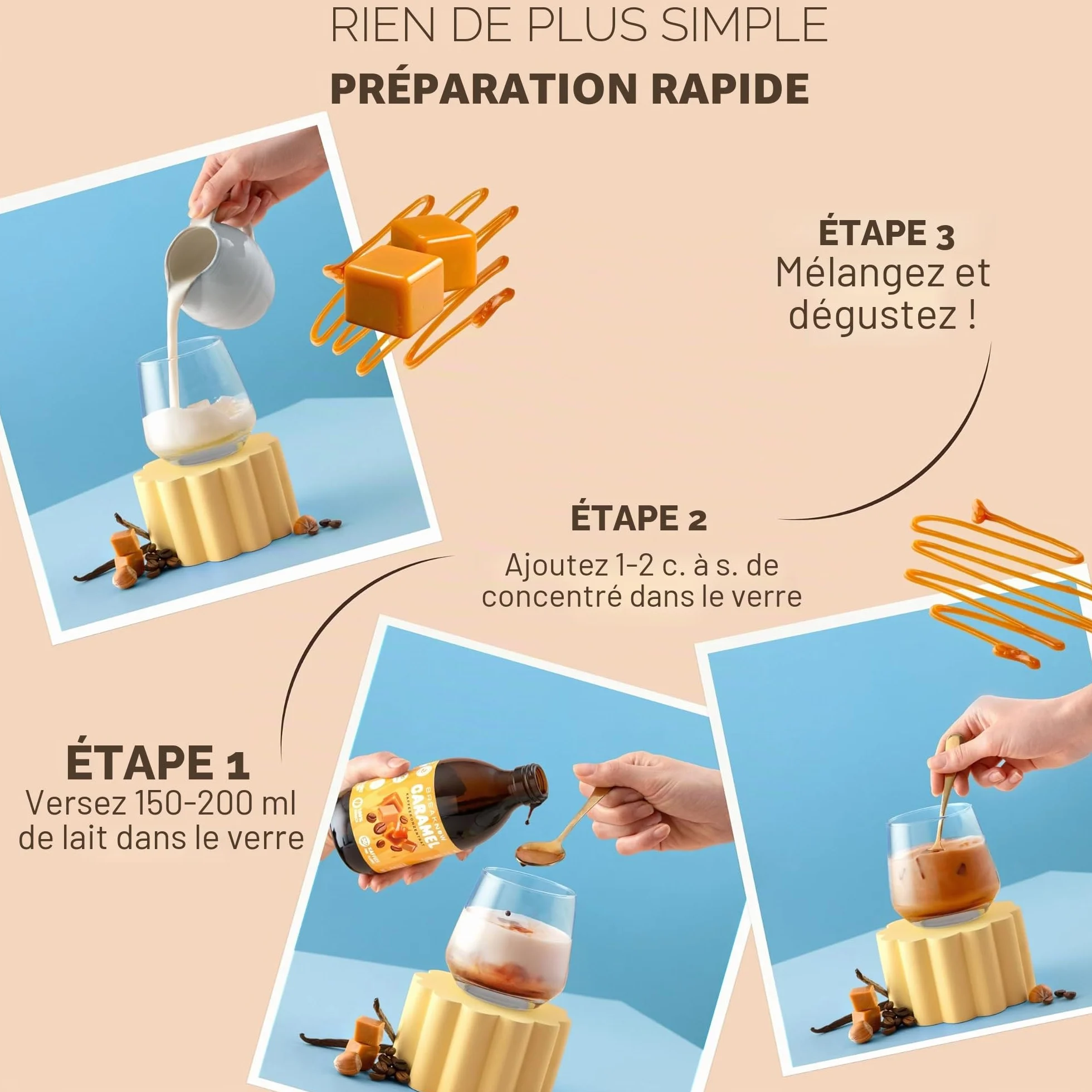 BreakNow Caramel Macchiato - Concentré de Café Glacé avec Arôme de Caramel - Sirop pour Cappuccino, Frappé - Prêt en 10 Secondes - 1 Bouteille = 30