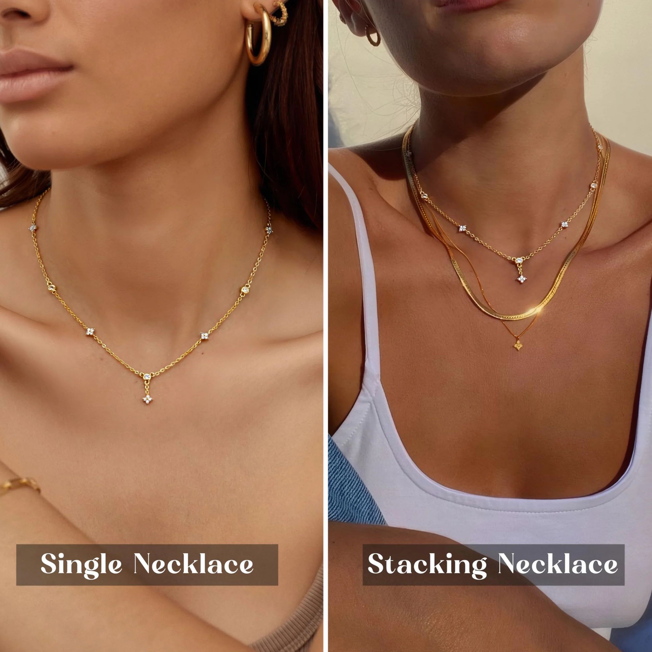 Collier Or pour Femme Argent Sterling 925 avec Zircone Cubique Chaîne Plaquée Or 14