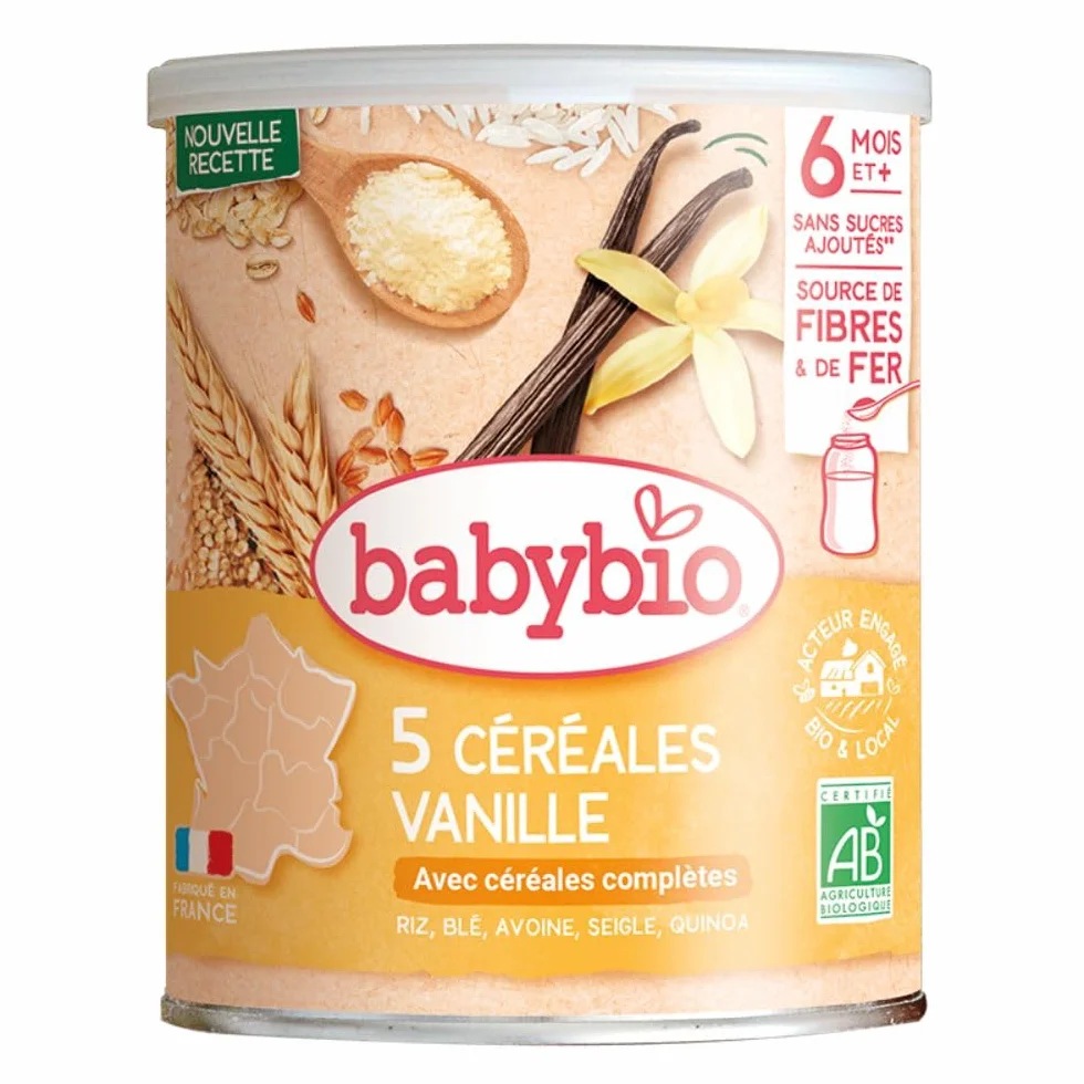 Babybio - Céréales Vanille avec riz, blé, avoine, seigle, quinoa, Bio 220 g - 6+ Mois - BIO