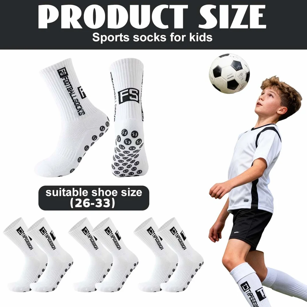 Chaussette Foot Enfant 4 Paires Blanc Taille 26-33 Antidérapantes Football Basketball