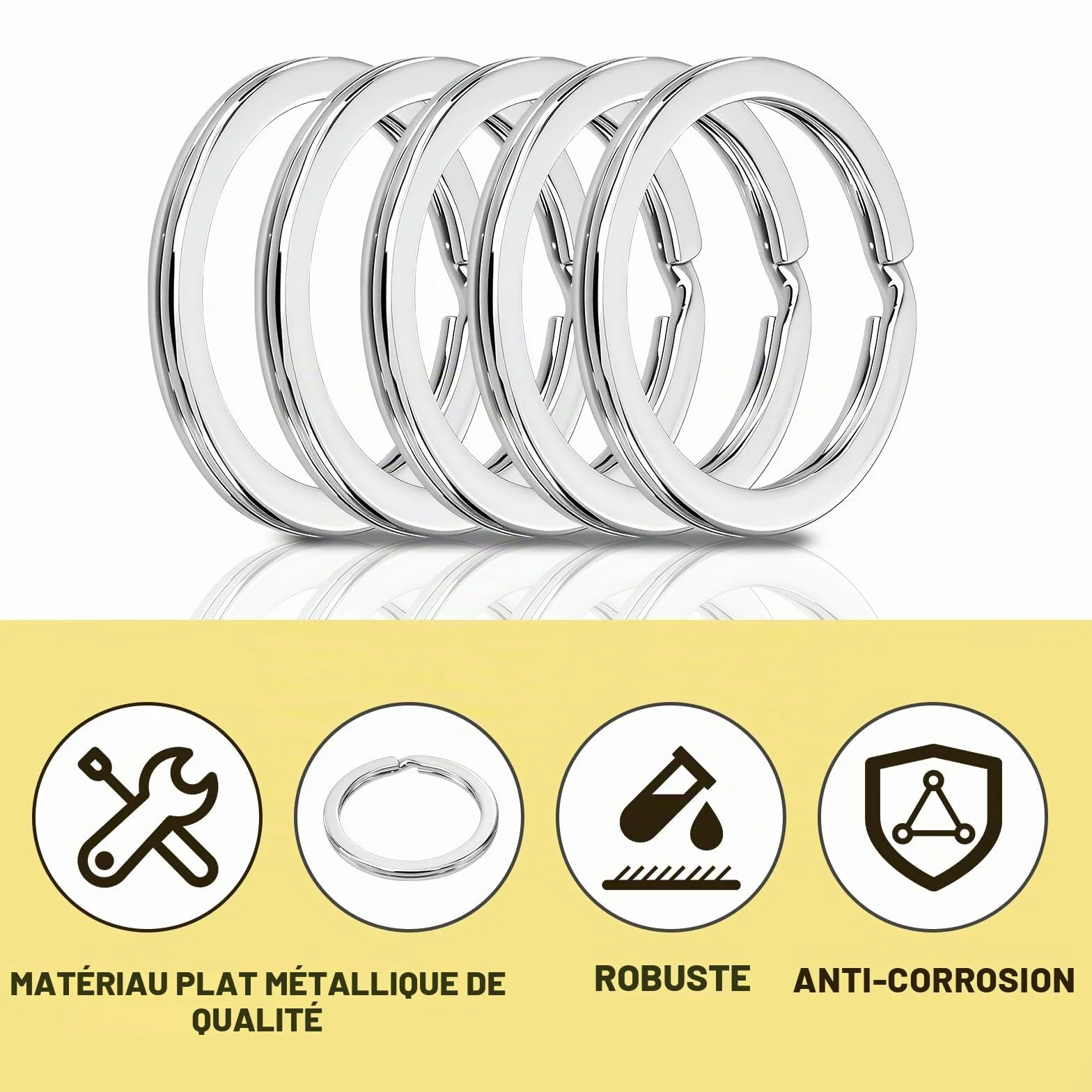 Anneau Porte Clé 25mm Ronds Plate Argent 30 Pcs