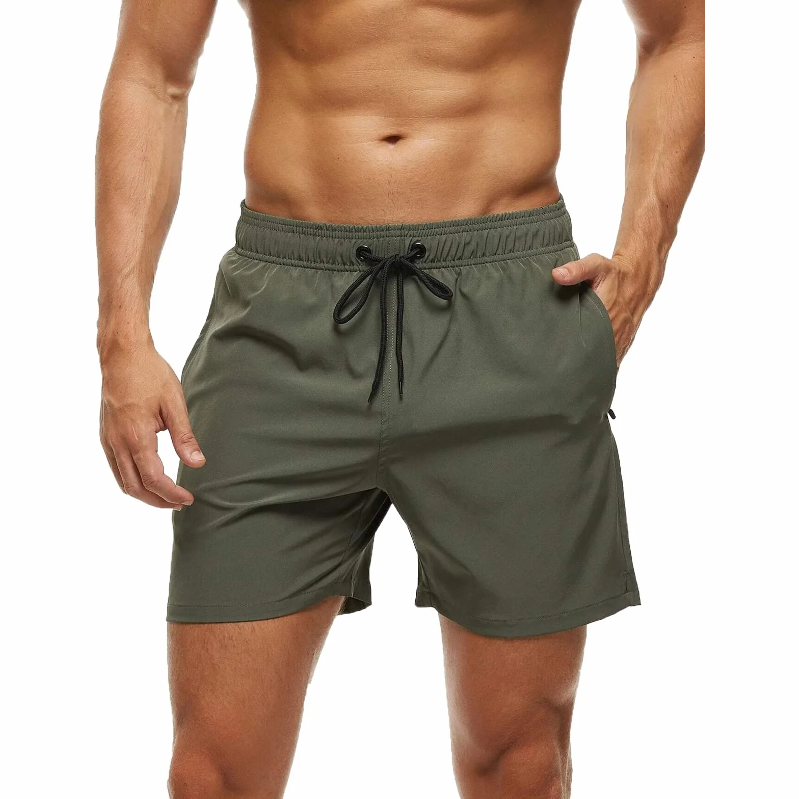 Maillot de Bain Homme avec Poches Zippées Short de Bain Extensible Séchage Rapide Cordon de Serrage Doublure Maille