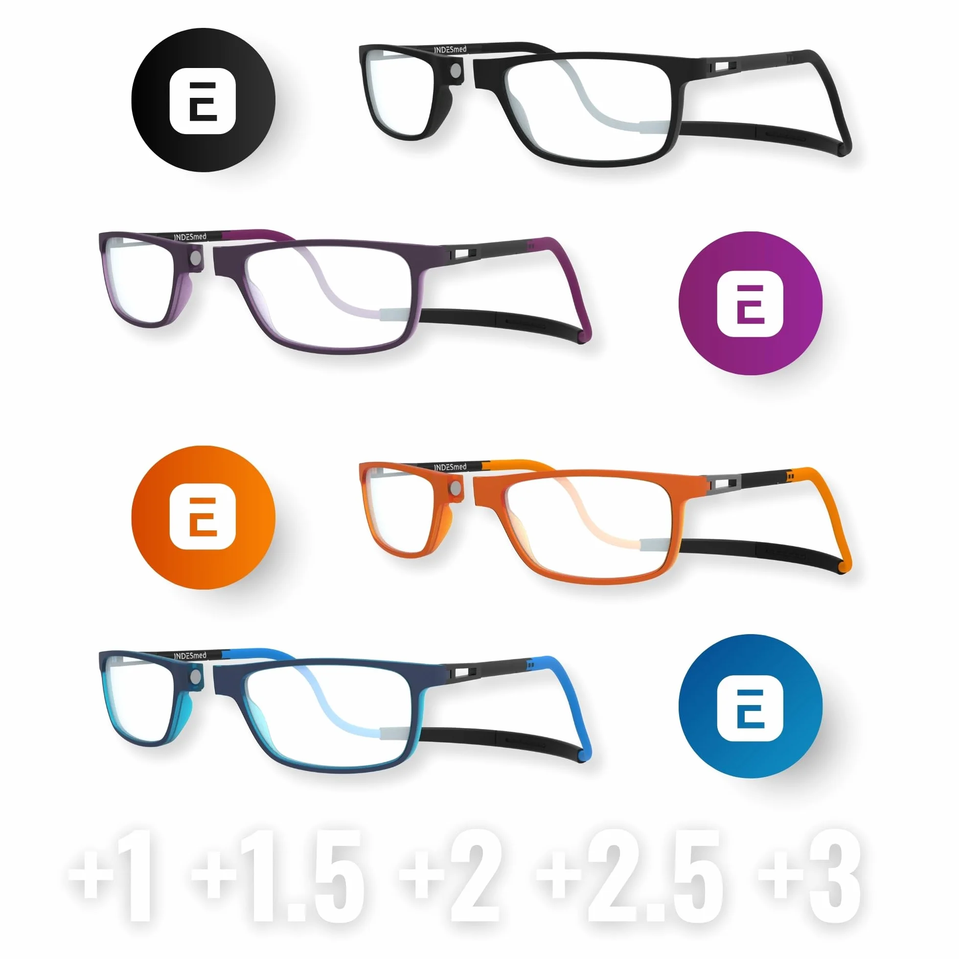 INDESMED Lunettes de lecture magnétiques réglables anti lumière bleue légères cordon interchangeable