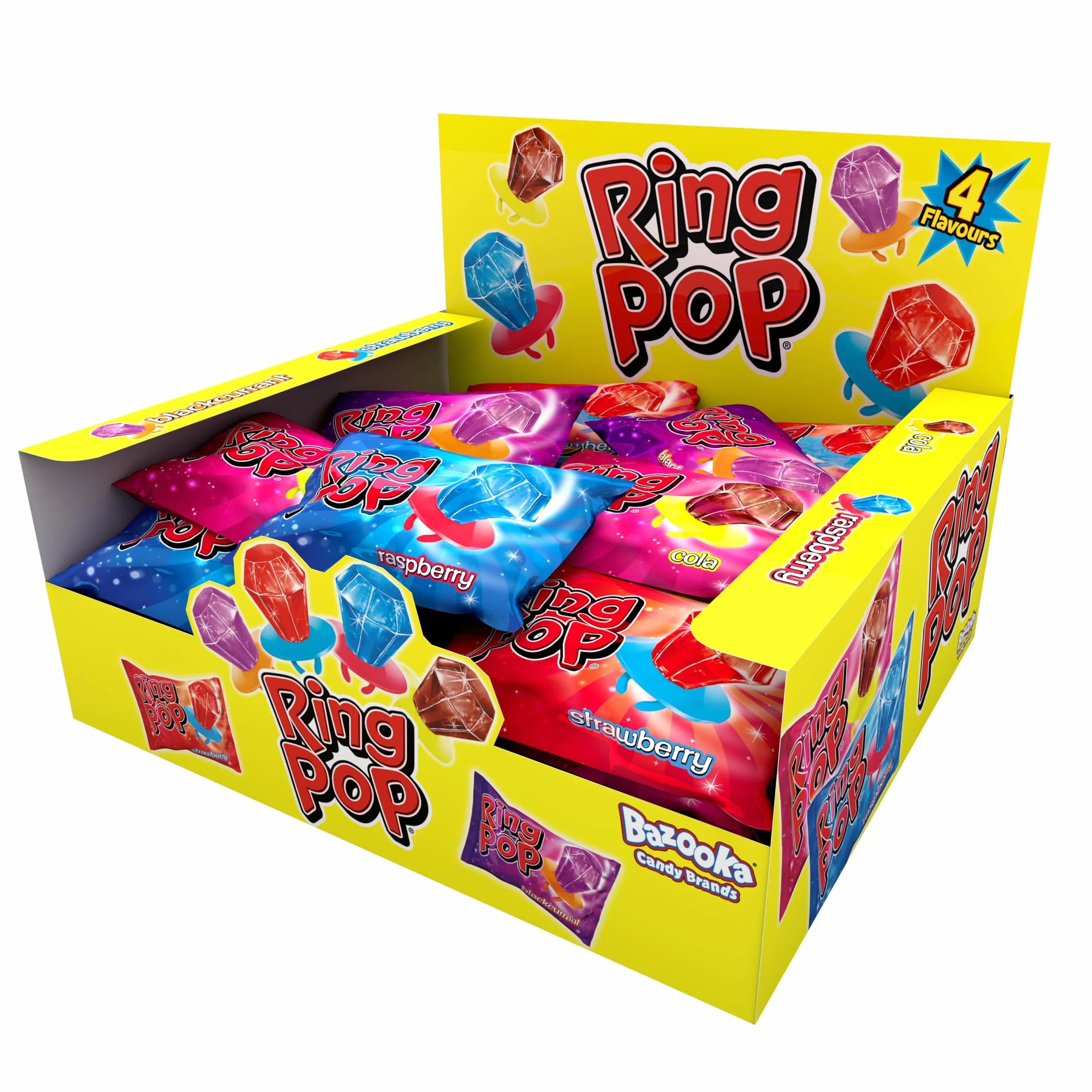 Ring Pop Lot de 24 sucettes de saveurs assorties Framboise bleue, fraise, cola et cassis