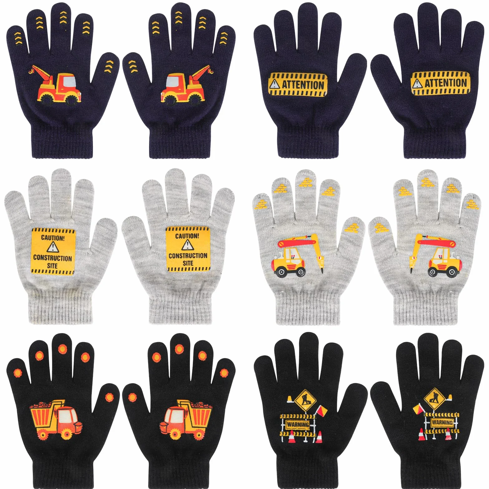 Gants magiques pour enfants Lot de 6 paires motif excavatrice 4-12 ans
