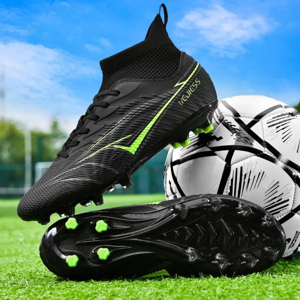 Chaussures de Football Hommes Crampons Enfant Spike Antidérapantes Montantes FG/AG Support Cheville