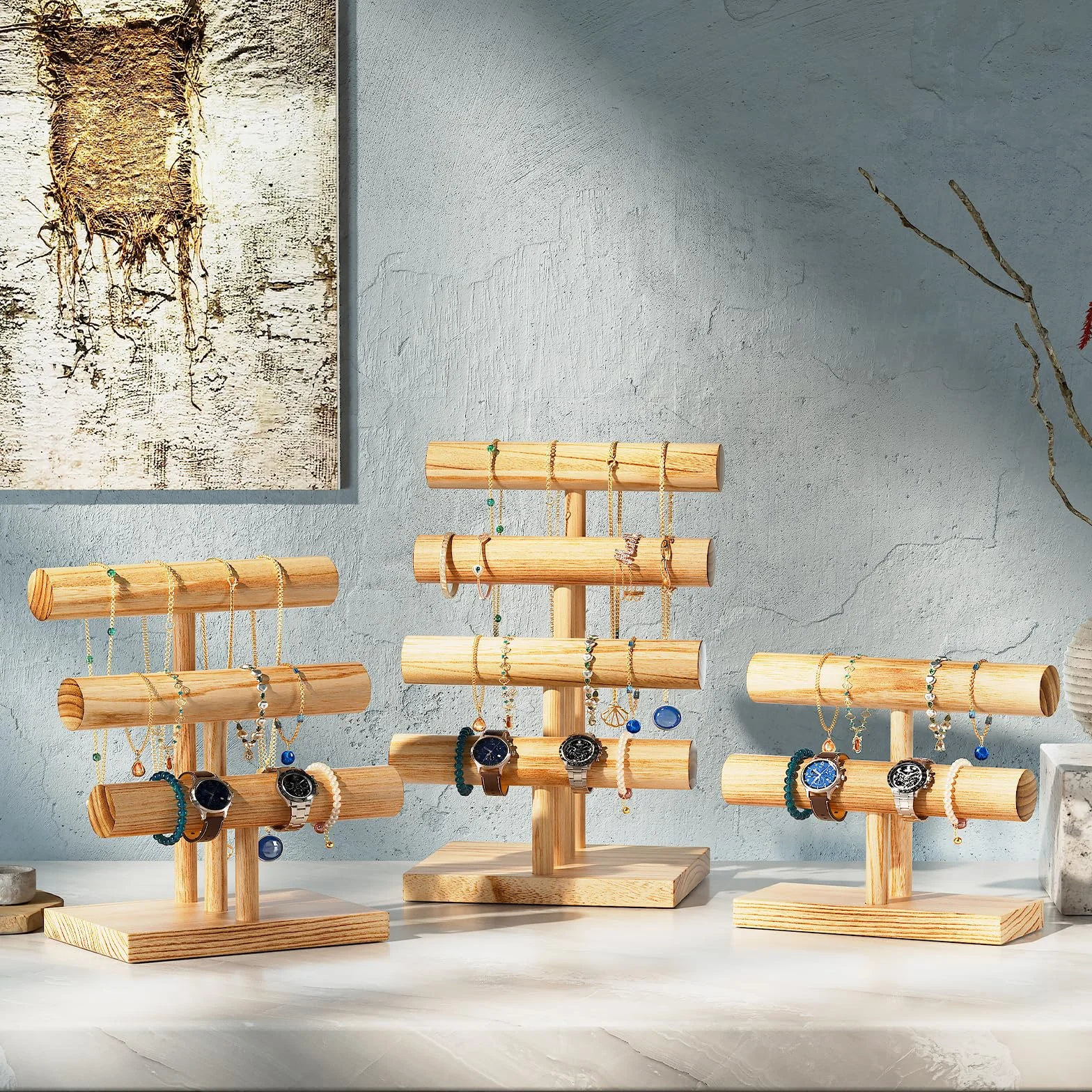 ProCase Porte Bracelet en Bois Détachable 3 Niveaux, Support Bracelet Naturel
