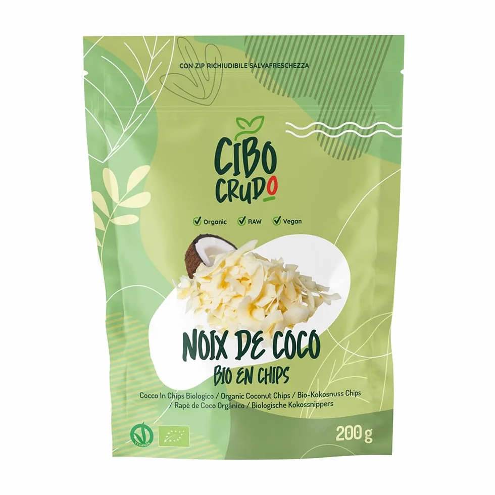 Chips de Coco Bio - 200g. Copeaux de Noix de Coco non Soufrés et non Sucrés. De l'Agriculture Biologique. Séché au Soleil Rapé Noix de Coco pour Casse-Croûte ou Recettes Sucrées.