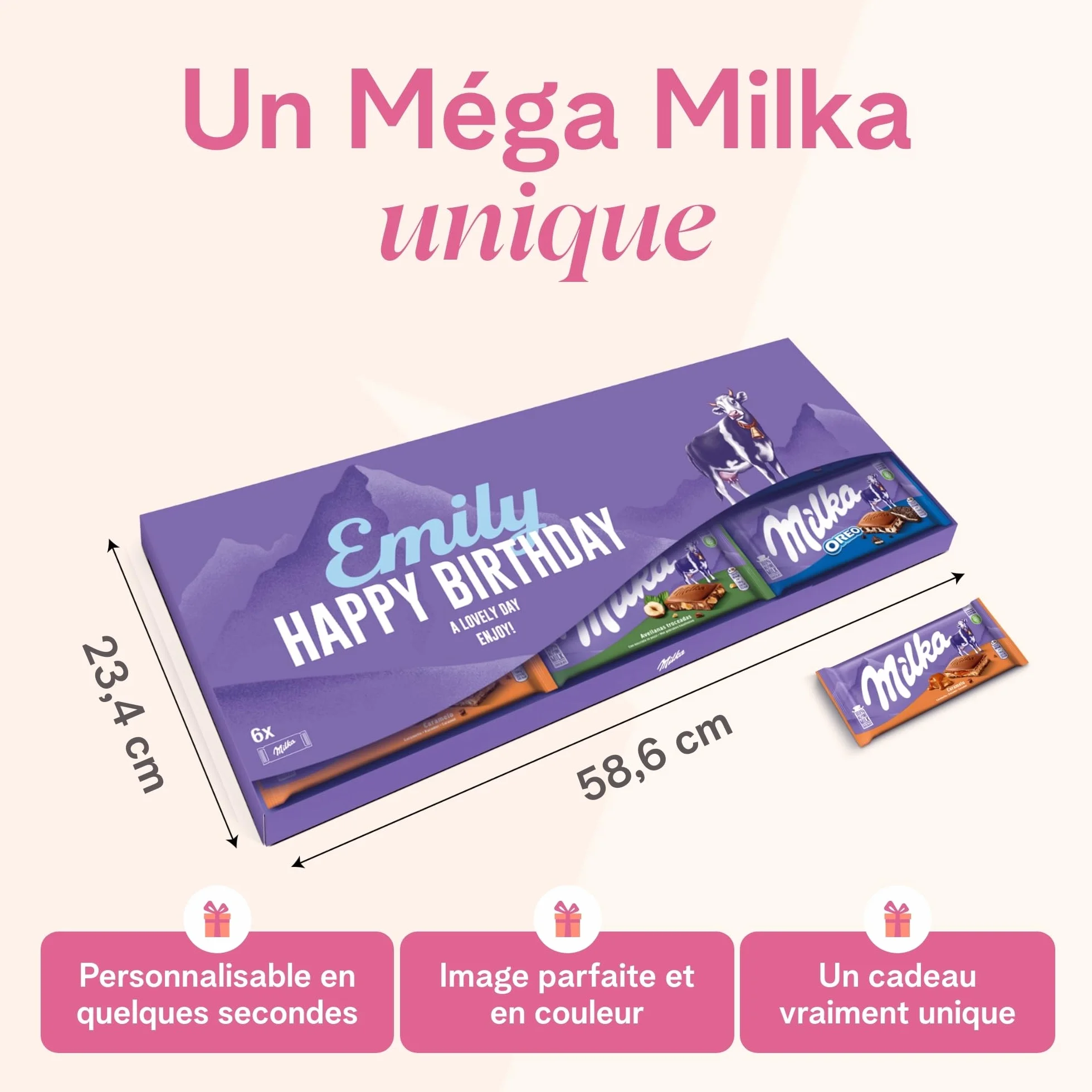 Milka Méga Tablette de Chocolat Personnalisée - Cadeau fete des peres personnalisé avec Nom et Message (6 Tablettes)