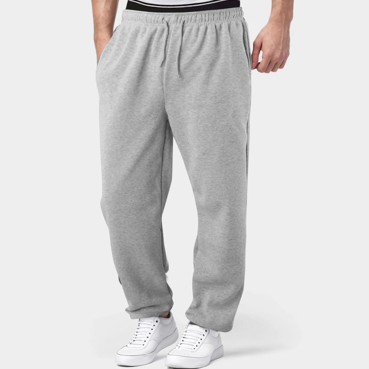 Jogging Homme Pantalon Baggy Large Cargo Ample Taille Élastique Coupe Droite Sport Gris
