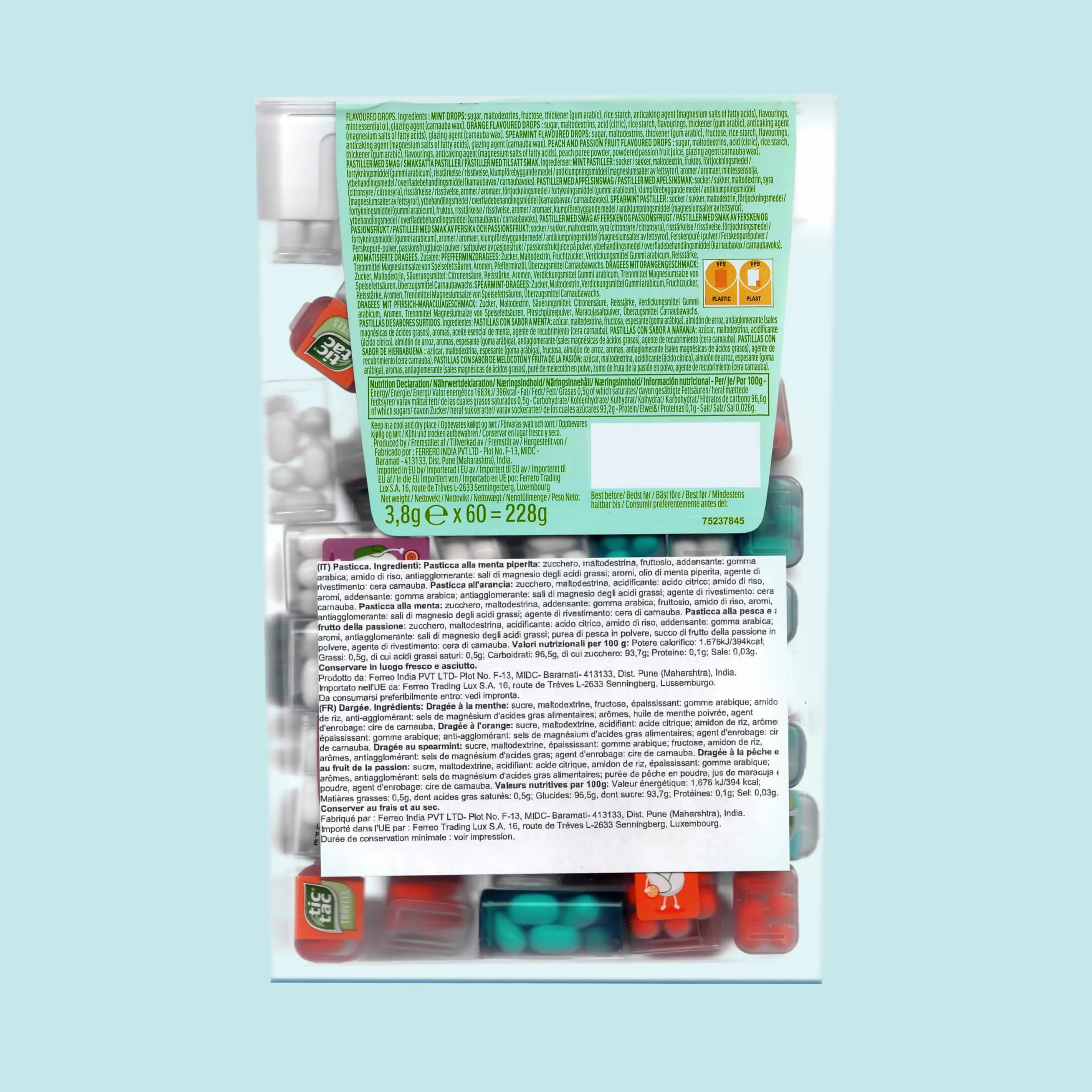 Tic Tac Spender Box 60 Mini Boxes 3.9g Each Liliput Flavors Orange Mint Peach Peppermint