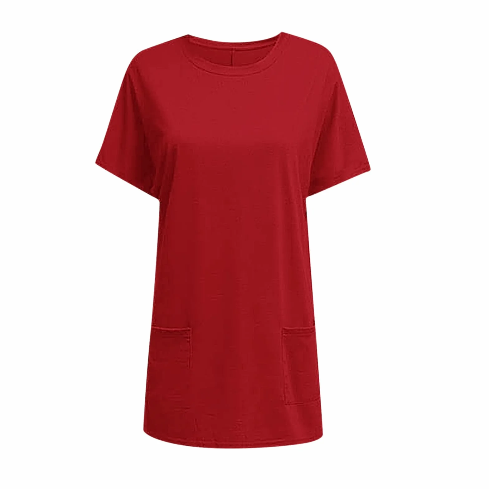 T-shirt long décontracté pour femme manches courtes été surdimensionné col rond poches couleur unie ample tunique basique