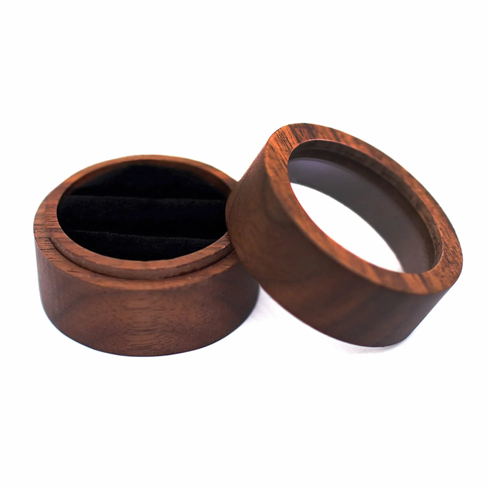 Ecrin Bague en Bois Rond pour 2 Bagues, Boite Alliance Mariage, Fabrication Artisanale