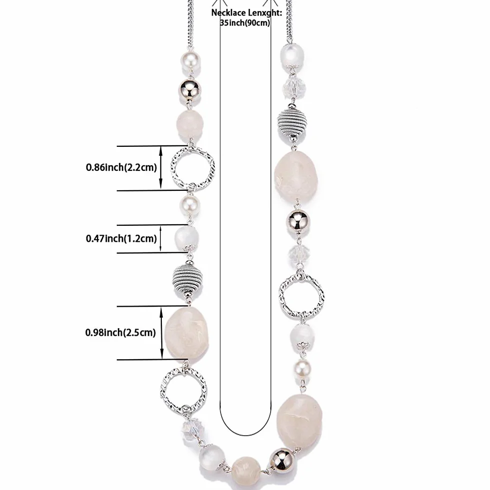 FULU AUTUMN Collier Long Argent Boheme Cristaux Perles Pierre Naturelle Bijoux Fantaisie