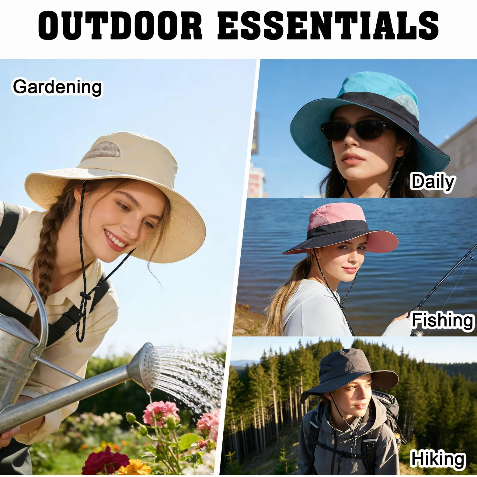 Chapeau Anti UV Femme Homme, Bobs Pliable Respirant Chapeau de Pêche Protection Solaire Séchage Rapide Large Bord Chapeaux Boonie Bucket Hat Été