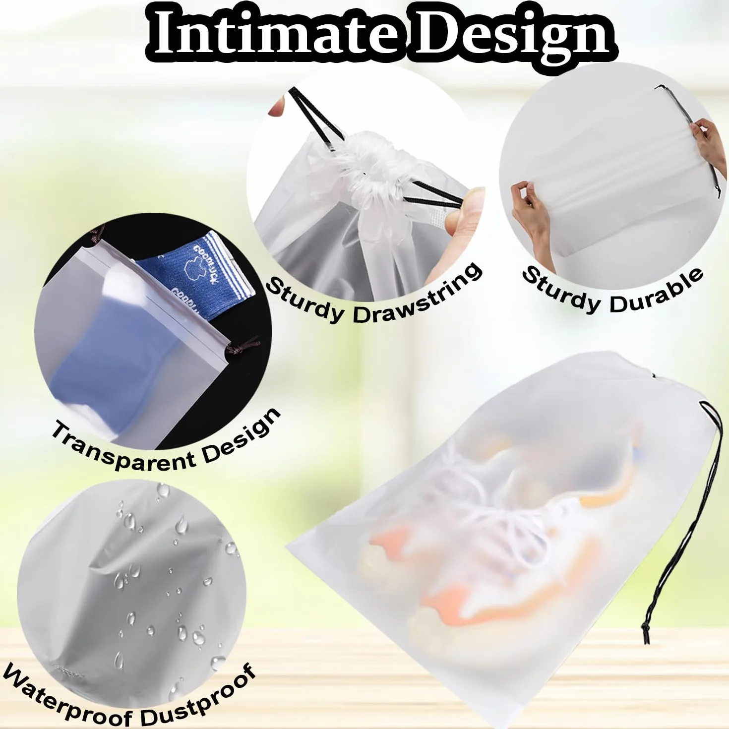Sac à Chaussures de Voyage 5 Pièces Housses Transparentes Imperméables avec Cordon